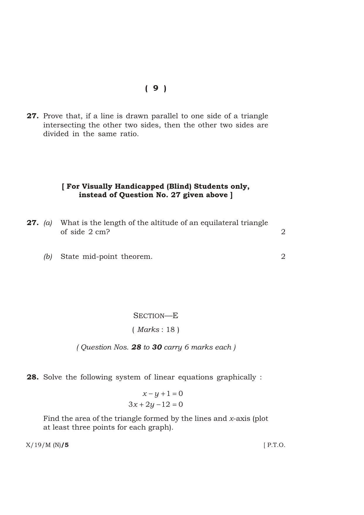 Meghalaya Board (MBOSE) Class 10 MATHEMATICS ( New Course ) 2019 Question Paper - Page 9