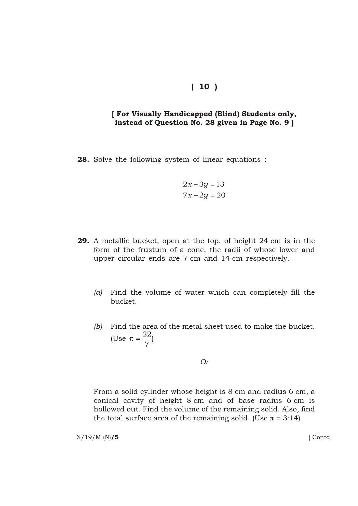 Meghalaya Board (MBOSE) Class 10 MATHEMATICS ( New Course ) 2019 Question Paper - Page 10