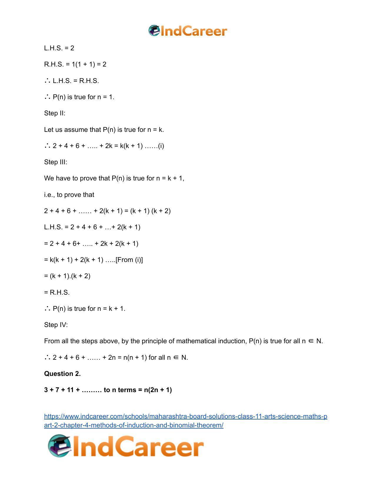 Maharashtra Board Solutions Class 11-Arts & Science Maths (Part 2): Chapter 4- Methods of Induction and Binomial Theorem - Page 3