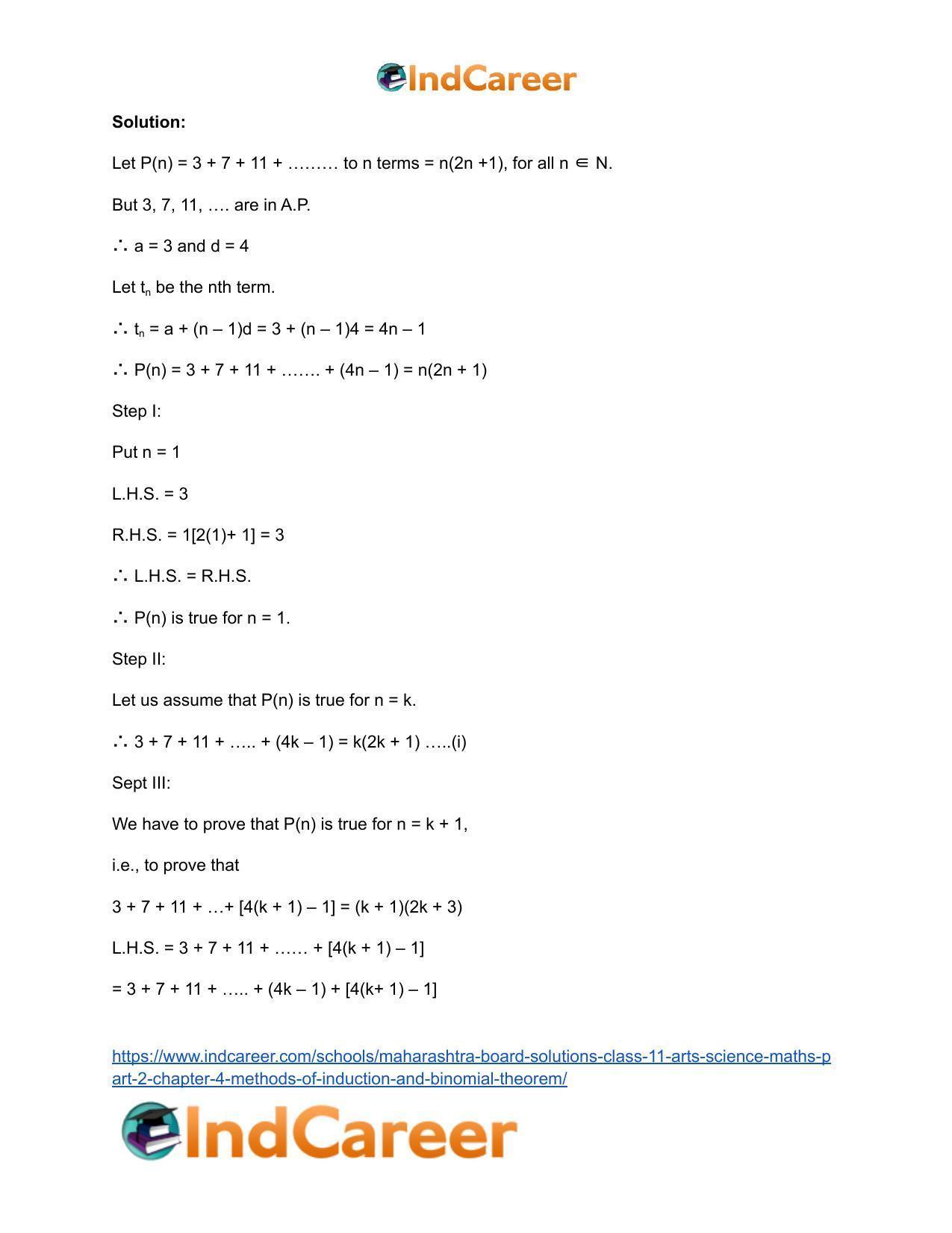 Maharashtra Board Solutions Class 11-Arts & Science Maths (Part 2): Chapter 4- Methods of Induction and Binomial Theorem - Page 4