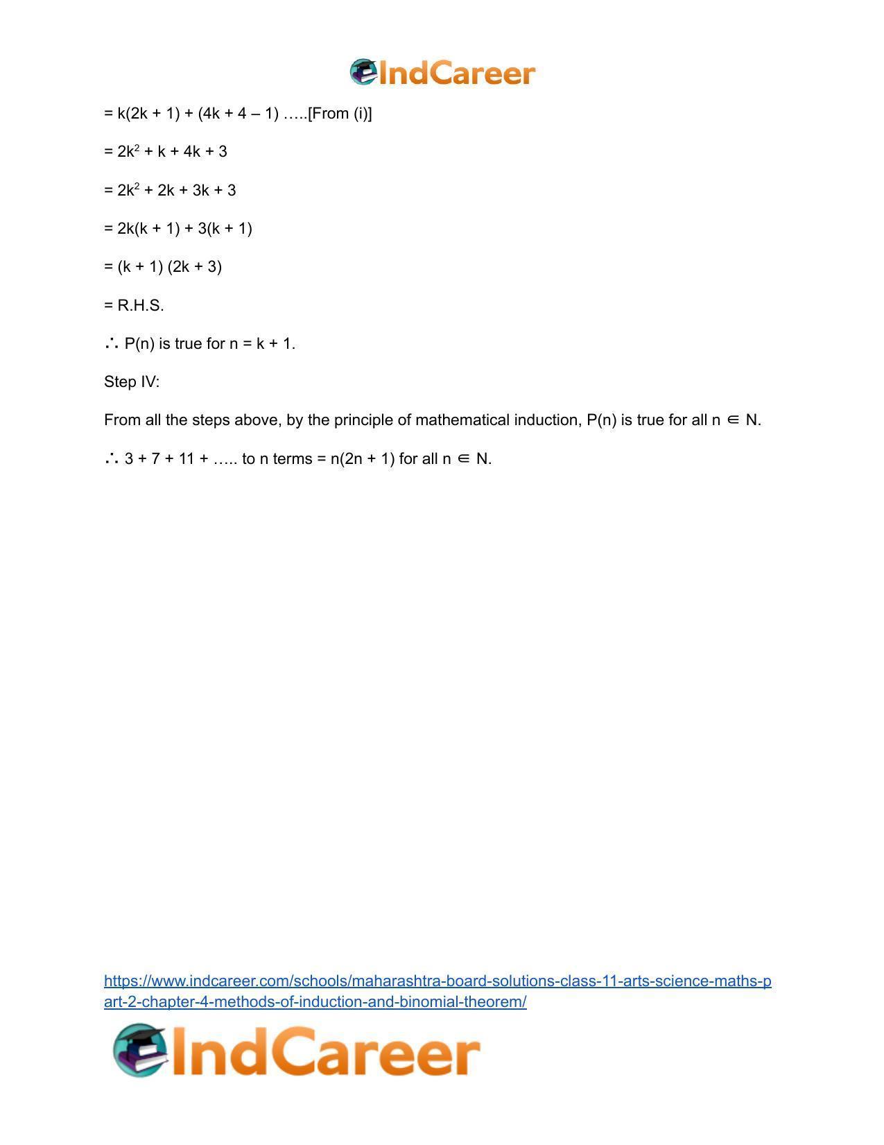 Maharashtra Board Solutions Class 11-Arts & Science Maths (Part 2): Chapter 4- Methods of Induction and Binomial Theorem - Page 5