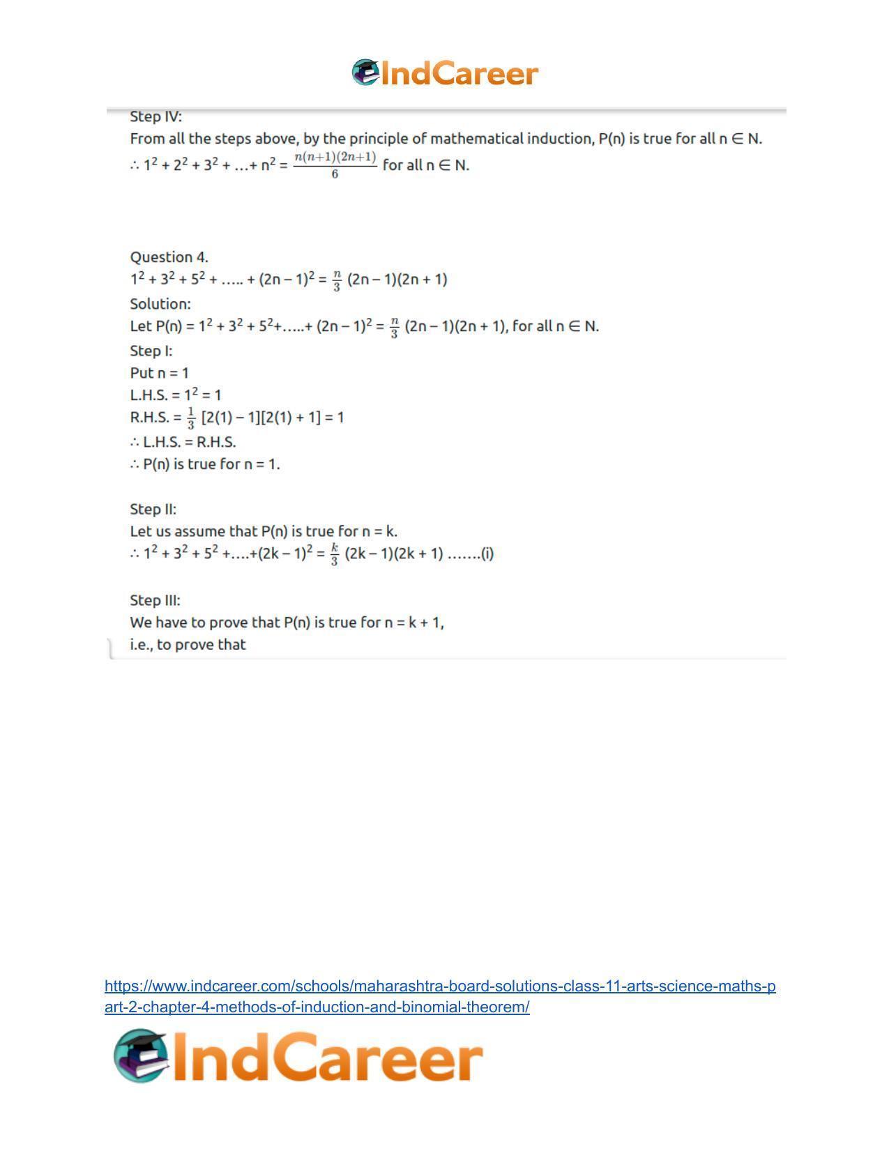 Maharashtra Board Solutions Class 11-Arts & Science Maths (Part 2): Chapter 4- Methods of Induction and Binomial Theorem - Page 8