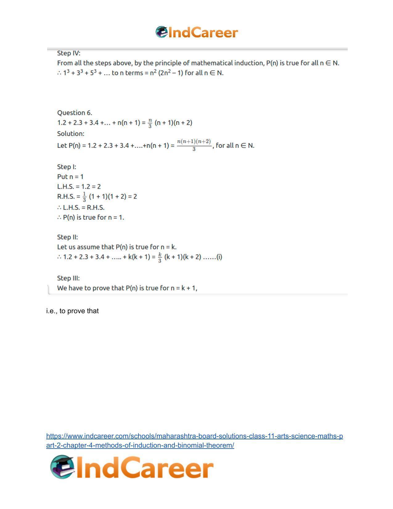 Maharashtra Board Solutions Class 11-Arts & Science Maths (Part 2): Chapter 4- Methods of Induction and Binomial Theorem - Page 12