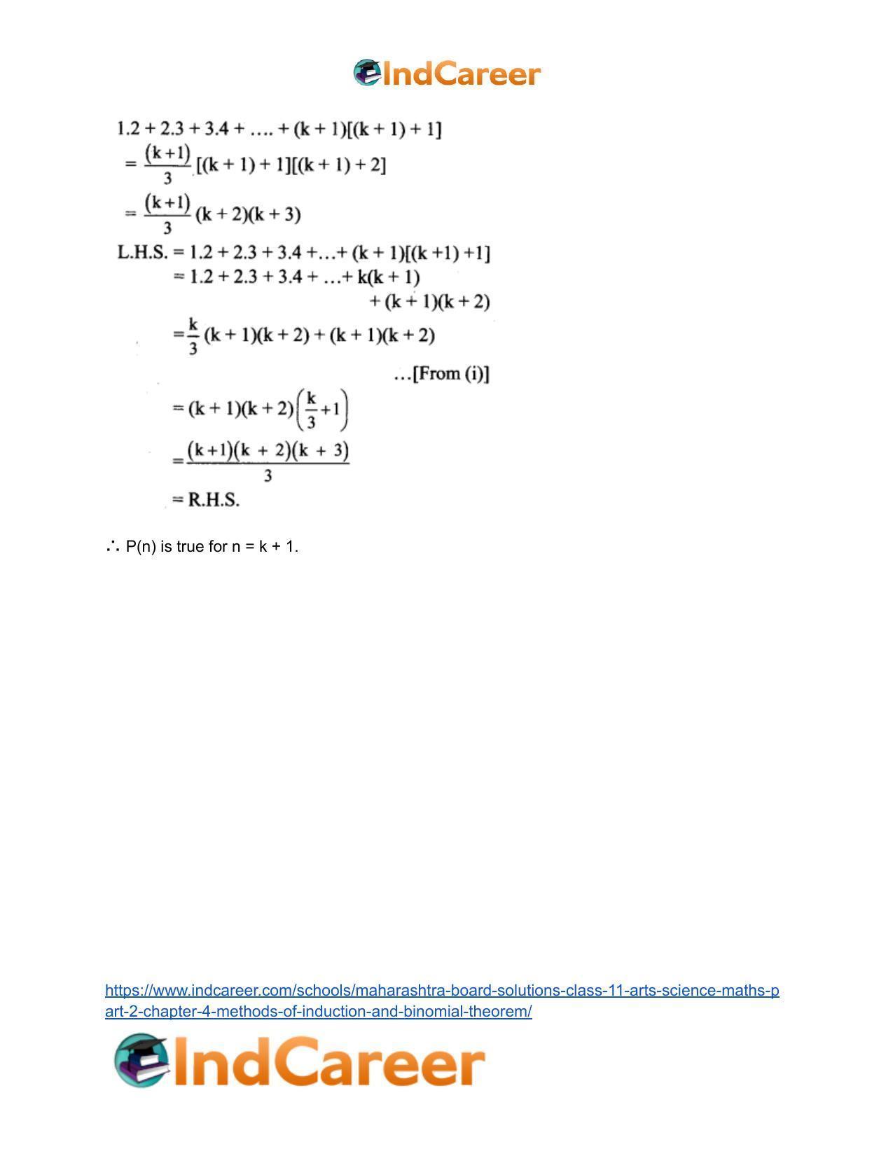 Maharashtra Board Solutions Class 11-Arts & Science Maths (Part 2): Chapter 4- Methods of Induction and Binomial Theorem - Page 13