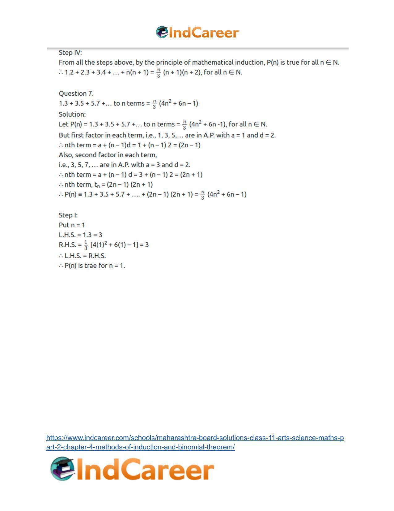 Maharashtra Board Solutions Class 11-Arts & Science Maths (Part 2): Chapter 4- Methods of Induction and Binomial Theorem - Page 14