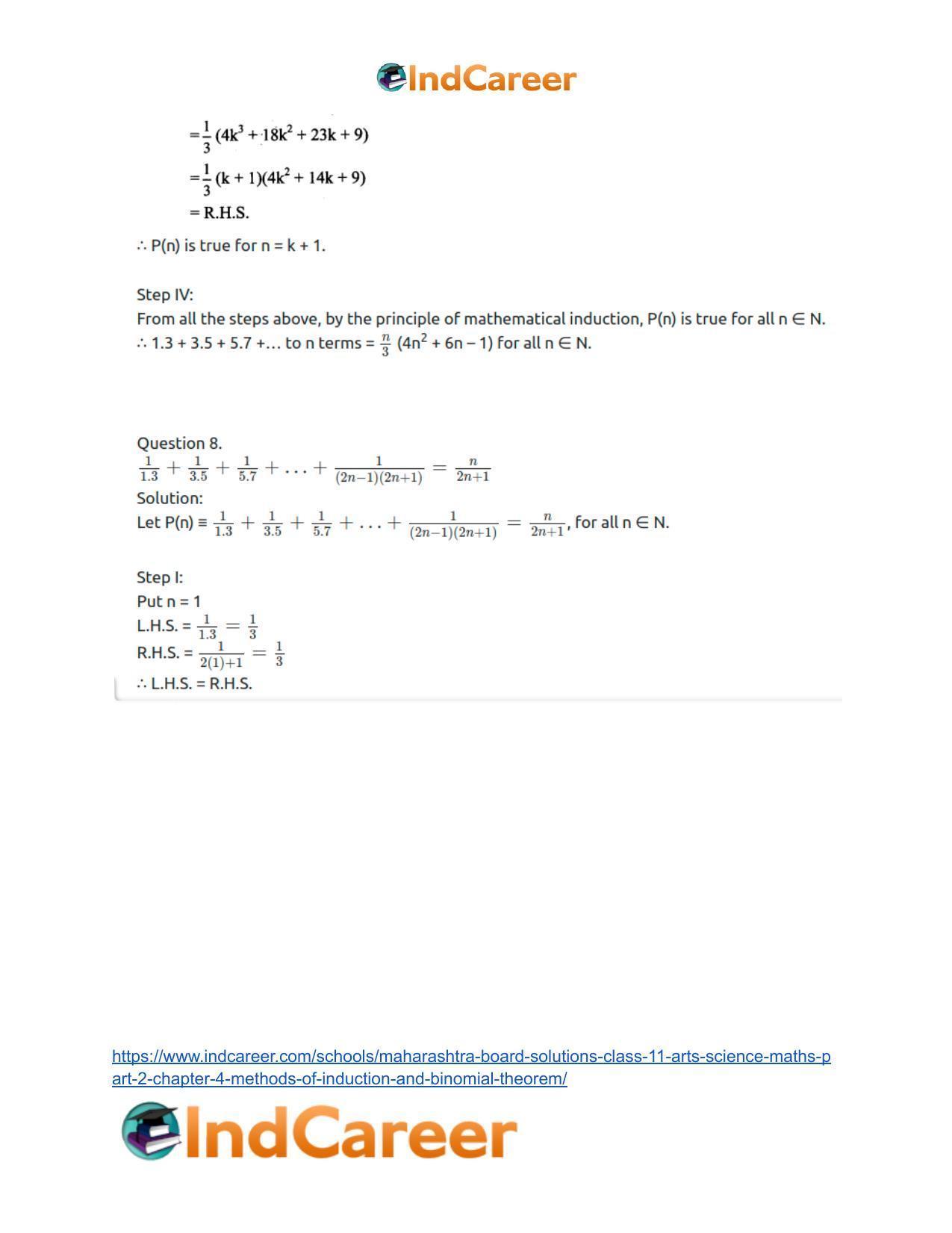 Maharashtra Board Solutions Class 11-Arts & Science Maths (Part 2): Chapter 4- Methods of Induction and Binomial Theorem - Page 16