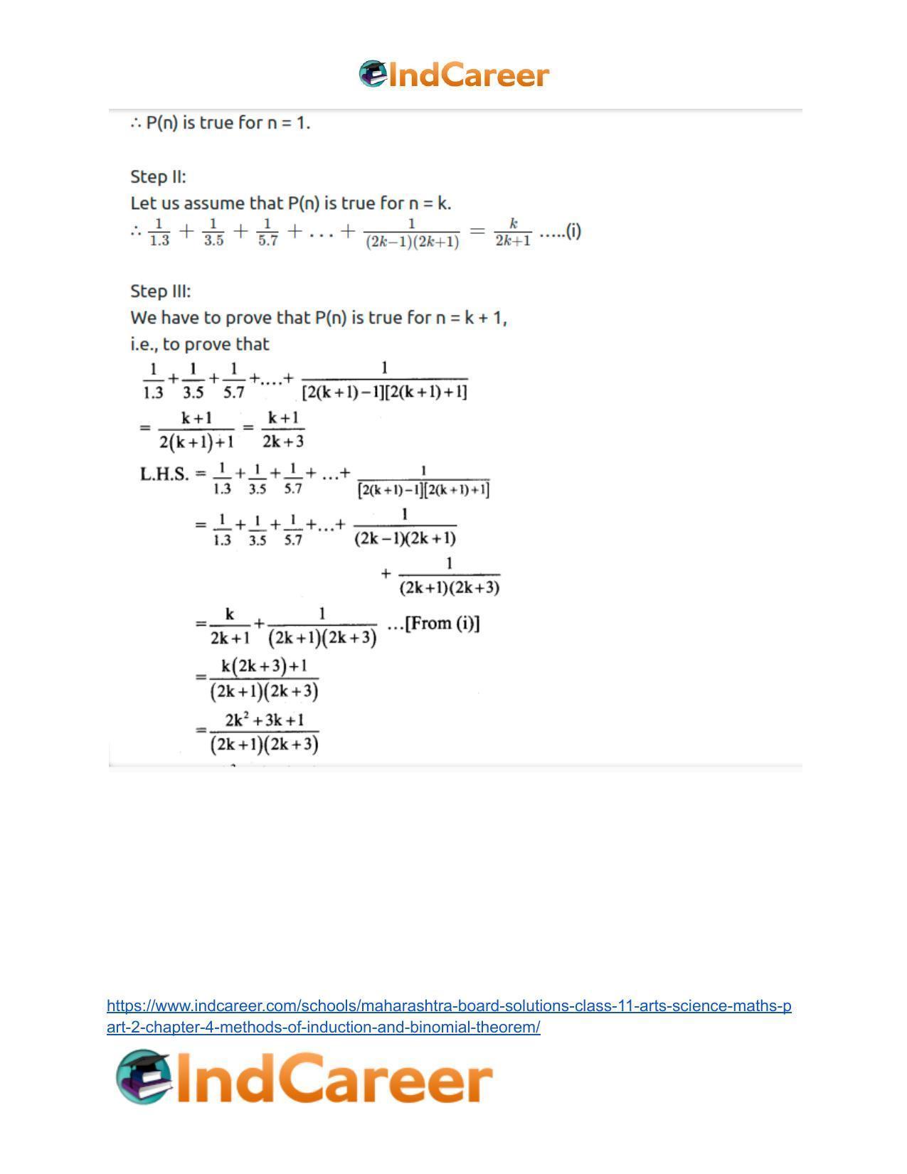 Maharashtra Board Solutions Class 11-Arts & Science Maths (Part 2): Chapter 4- Methods of Induction and Binomial Theorem - Page 17