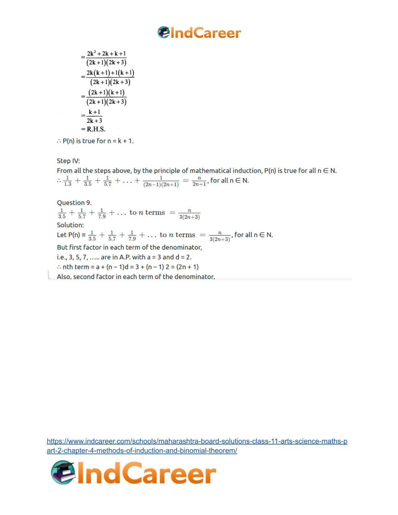 Maharashtra Board Solutions Class 11-Arts & Science Maths (Part 2): Chapter 4- Methods of Induction and Binomial Theorem - Page 18