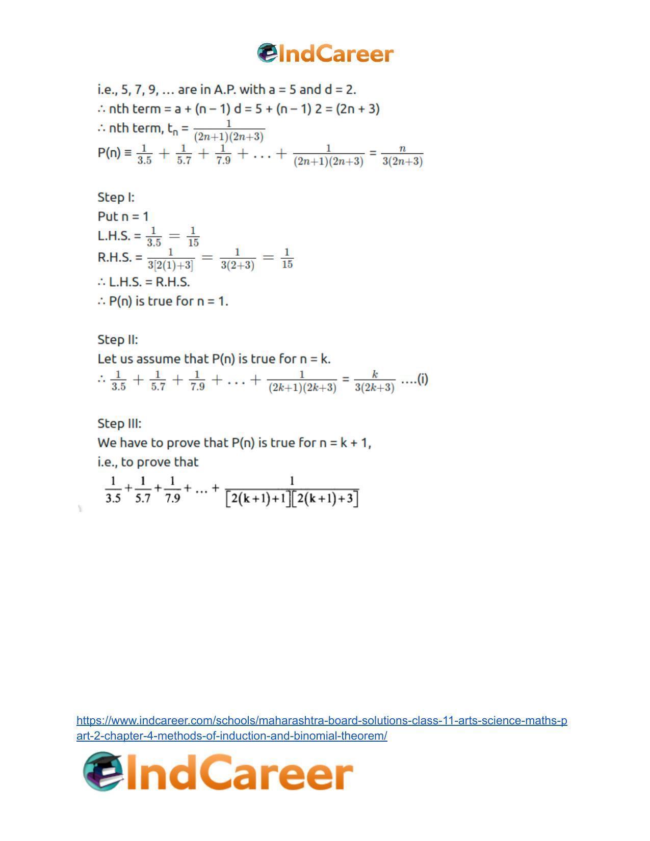 Maharashtra Board Solutions Class 11-Arts & Science Maths (Part 2): Chapter 4- Methods of Induction and Binomial Theorem - Page 19