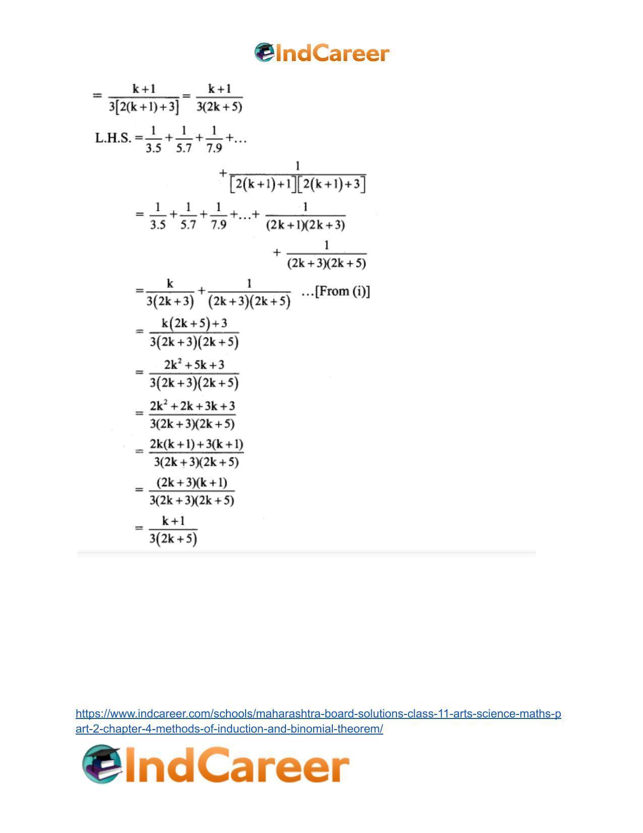 Maharashtra Board Solutions Class 11-Arts & Science Maths (Part 2): Chapter 4- Methods of Induction and Binomial Theorem - Page 20