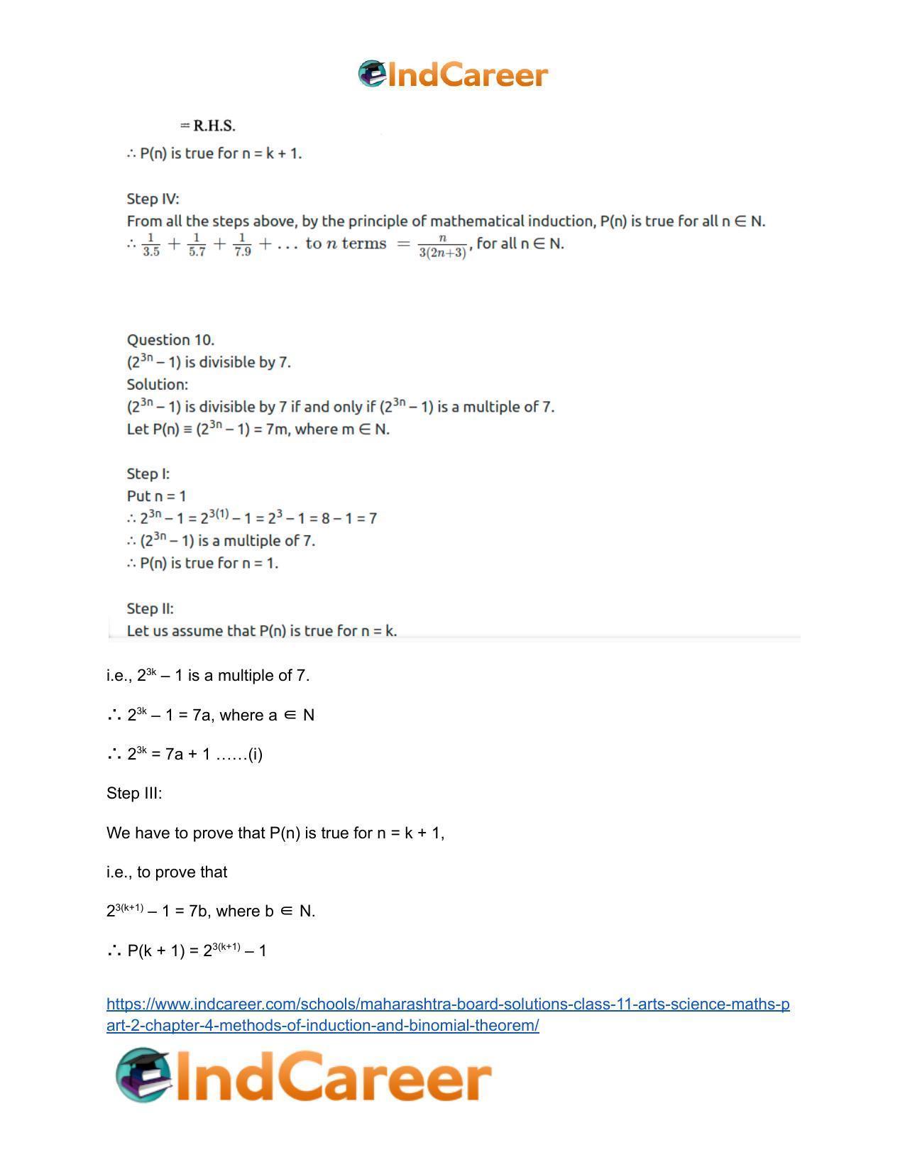 Maharashtra Board Solutions Class 11-Arts & Science Maths (Part 2): Chapter 4- Methods of Induction and Binomial Theorem - Page 21