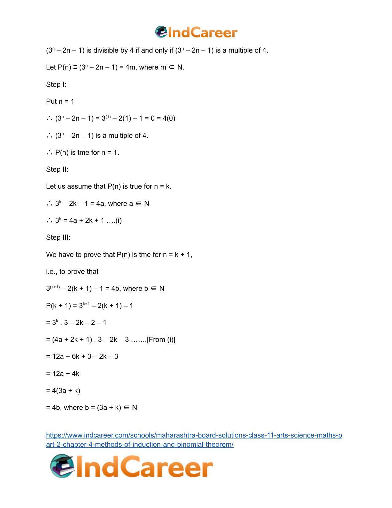 Maharashtra Board Solutions Class 11-Arts & Science Maths (Part 2): Chapter 4- Methods of Induction and Binomial Theorem - Page 24