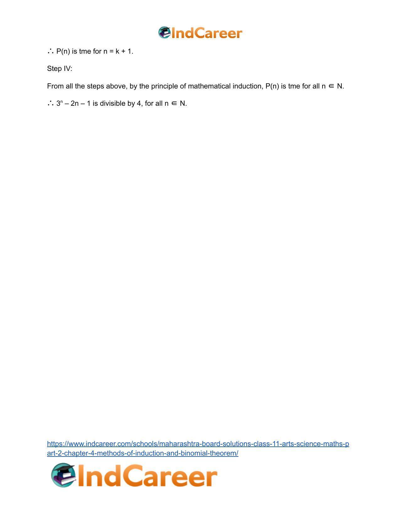 Maharashtra Board Solutions Class 11-Arts & Science Maths (Part 2): Chapter 4- Methods of Induction and Binomial Theorem - Page 25