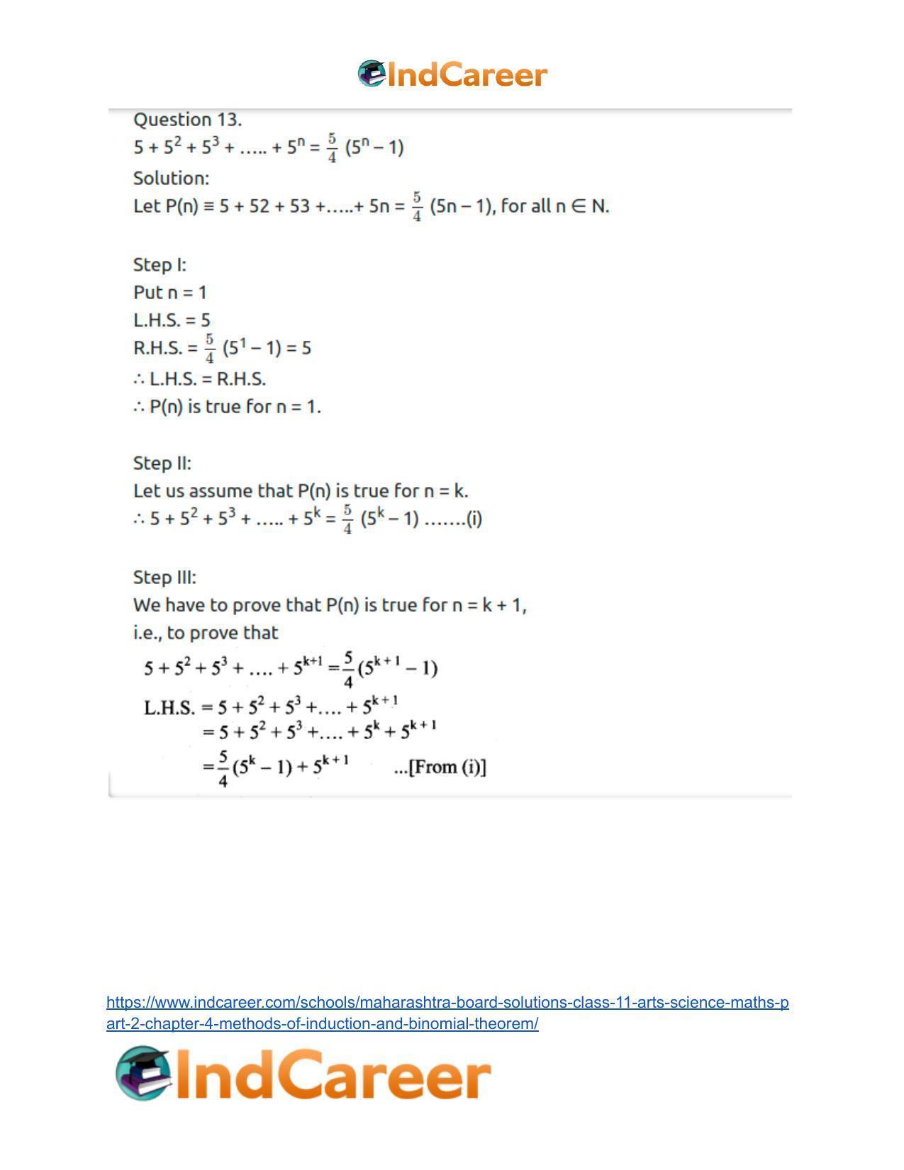 Maharashtra Board Solutions Class 11-Arts & Science Maths (Part 2): Chapter 4- Methods of Induction and Binomial Theorem - Page 26
