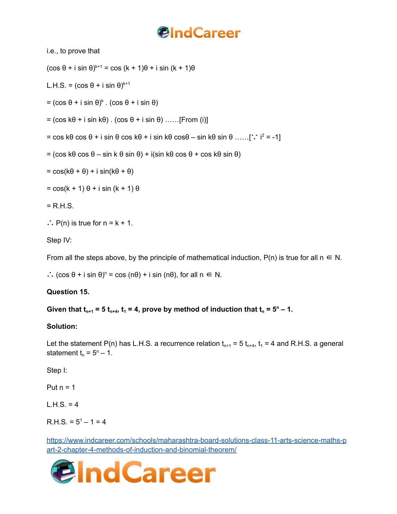 Maharashtra Board Solutions Class 11-Arts & Science Maths (Part 2): Chapter 4- Methods of Induction and Binomial Theorem - Page 28