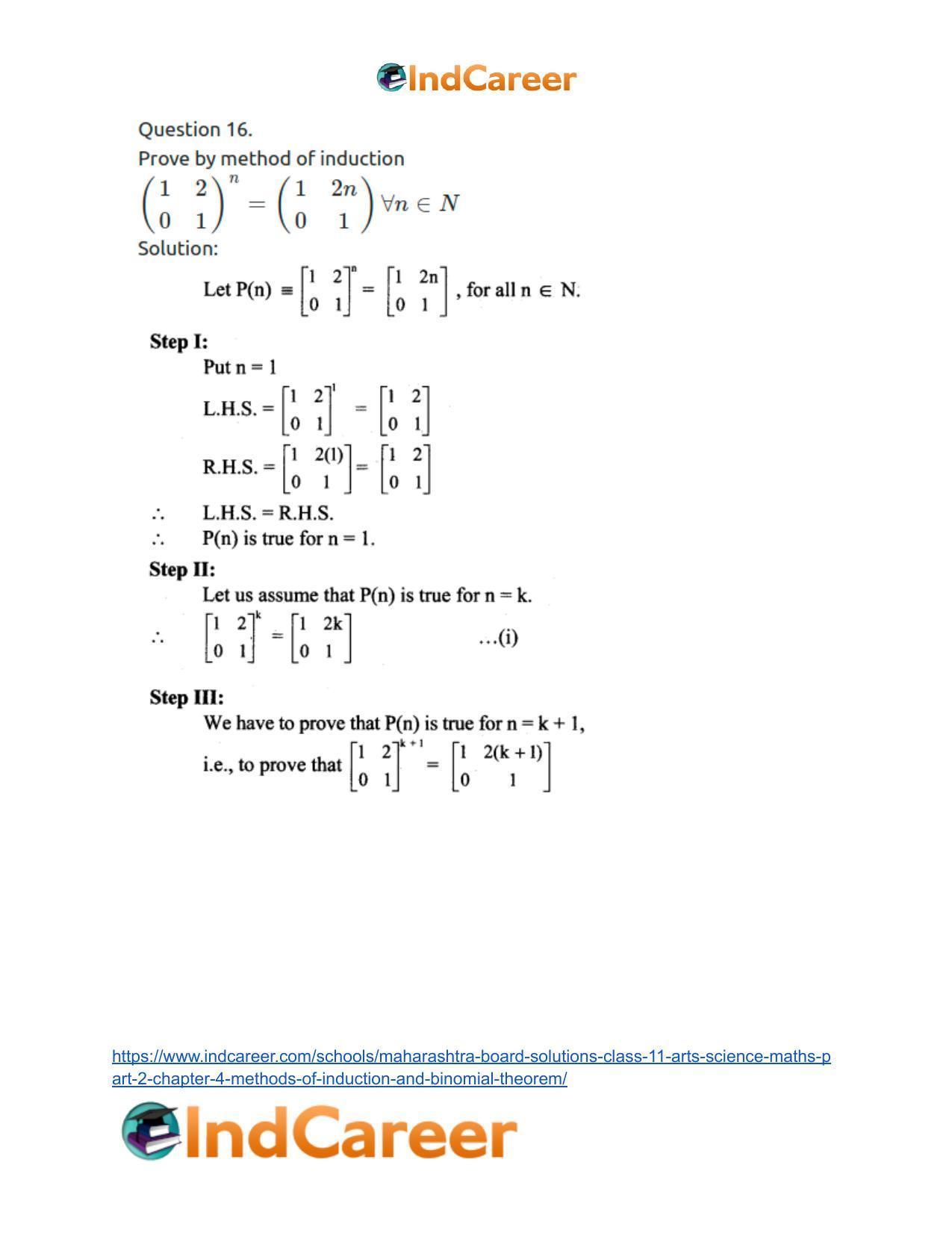 Maharashtra Board Solutions Class 11-Arts & Science Maths (Part 2): Chapter 4- Methods of Induction and Binomial Theorem - Page 30
