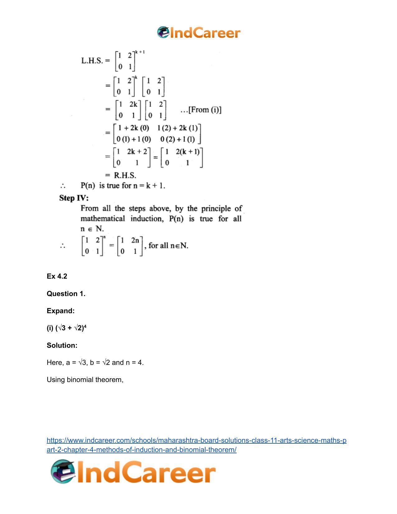 Maharashtra Board Solutions Class 11-Arts & Science Maths (Part 2): Chapter 4- Methods of Induction and Binomial Theorem - Page 31
