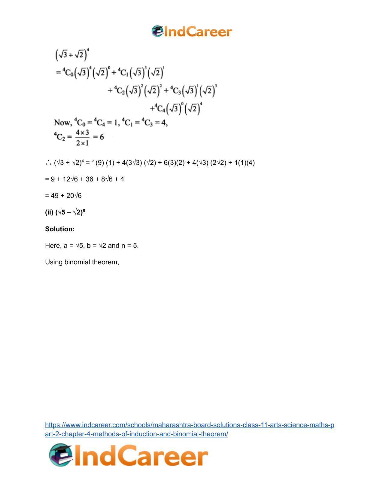 Maharashtra Board Solutions Class 11-Arts & Science Maths (Part 2): Chapter 4- Methods of Induction and Binomial Theorem - Page 32