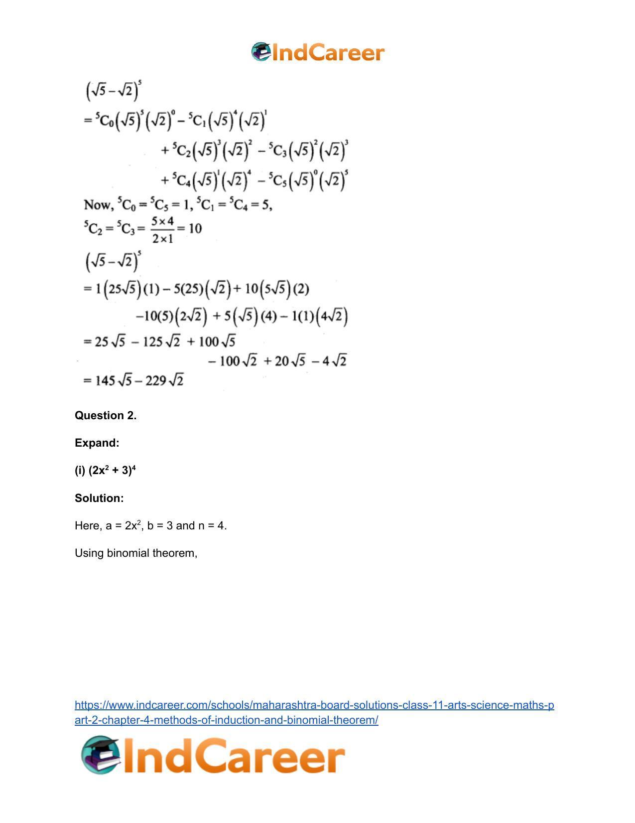 Maharashtra Board Solutions Class 11-Arts & Science Maths (Part 2): Chapter 4- Methods of Induction and Binomial Theorem - Page 33