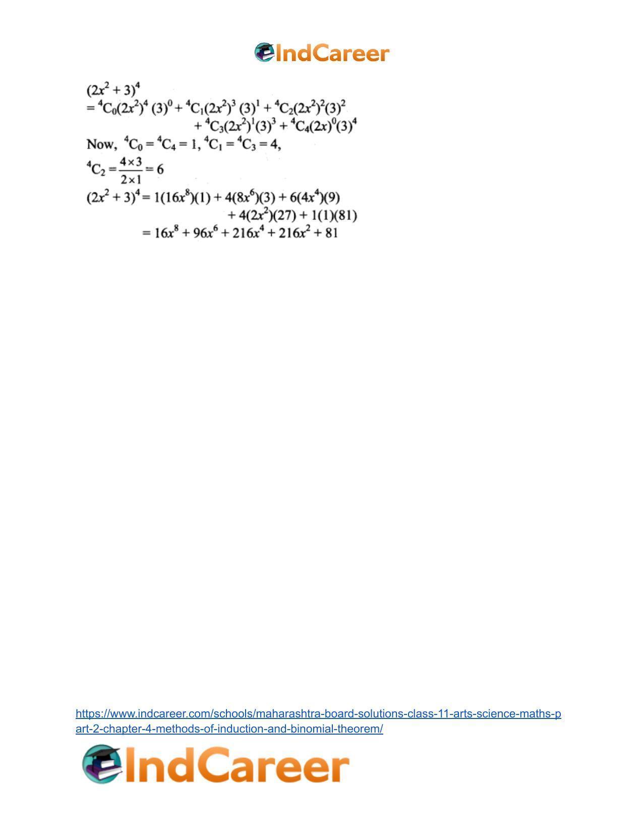 Maharashtra Board Solutions Class 11-Arts & Science Maths (Part 2): Chapter 4- Methods of Induction and Binomial Theorem - Page 34
