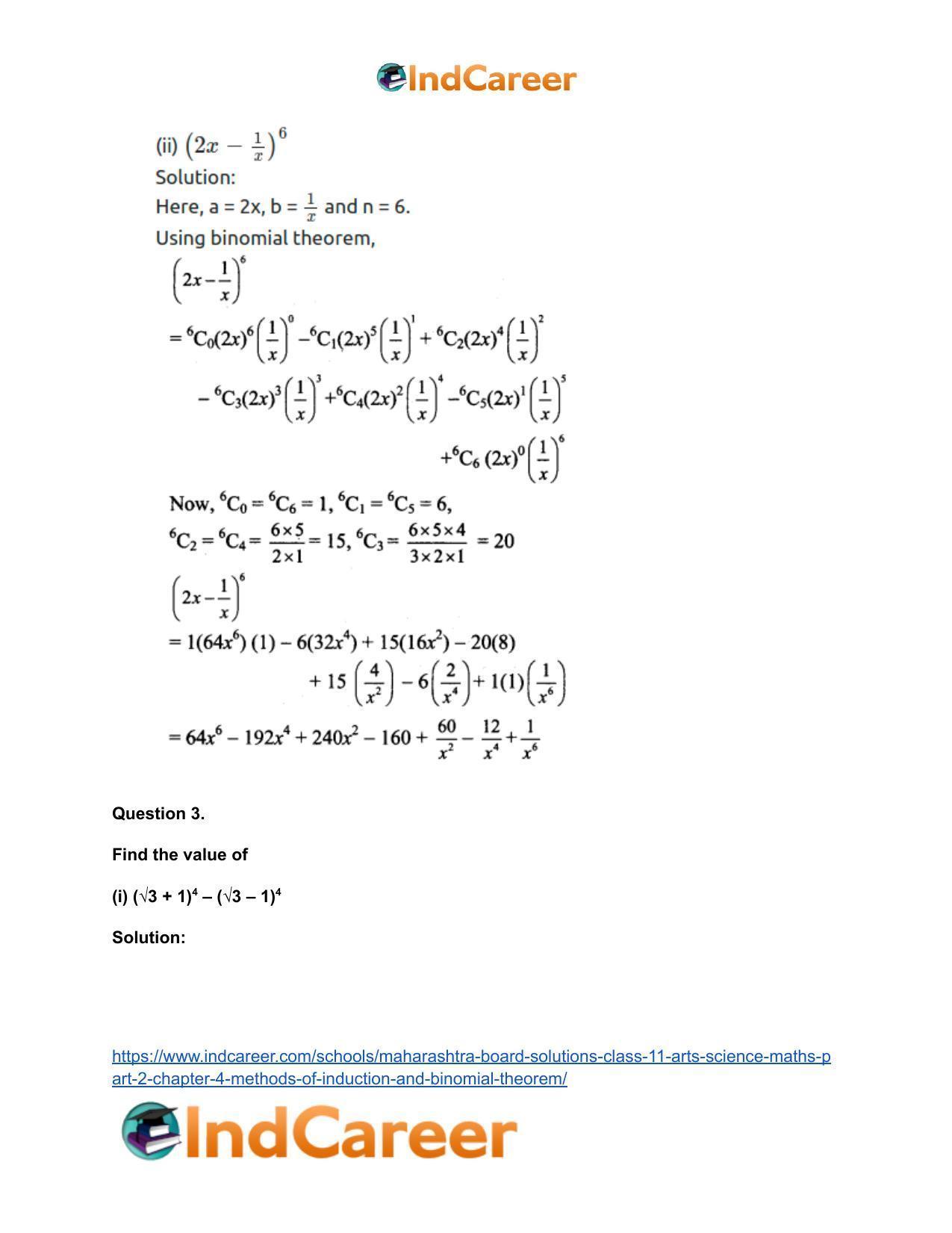 Maharashtra Board Solutions Class 11-Arts & Science Maths (Part 2): Chapter 4- Methods of Induction and Binomial Theorem - Page 35
