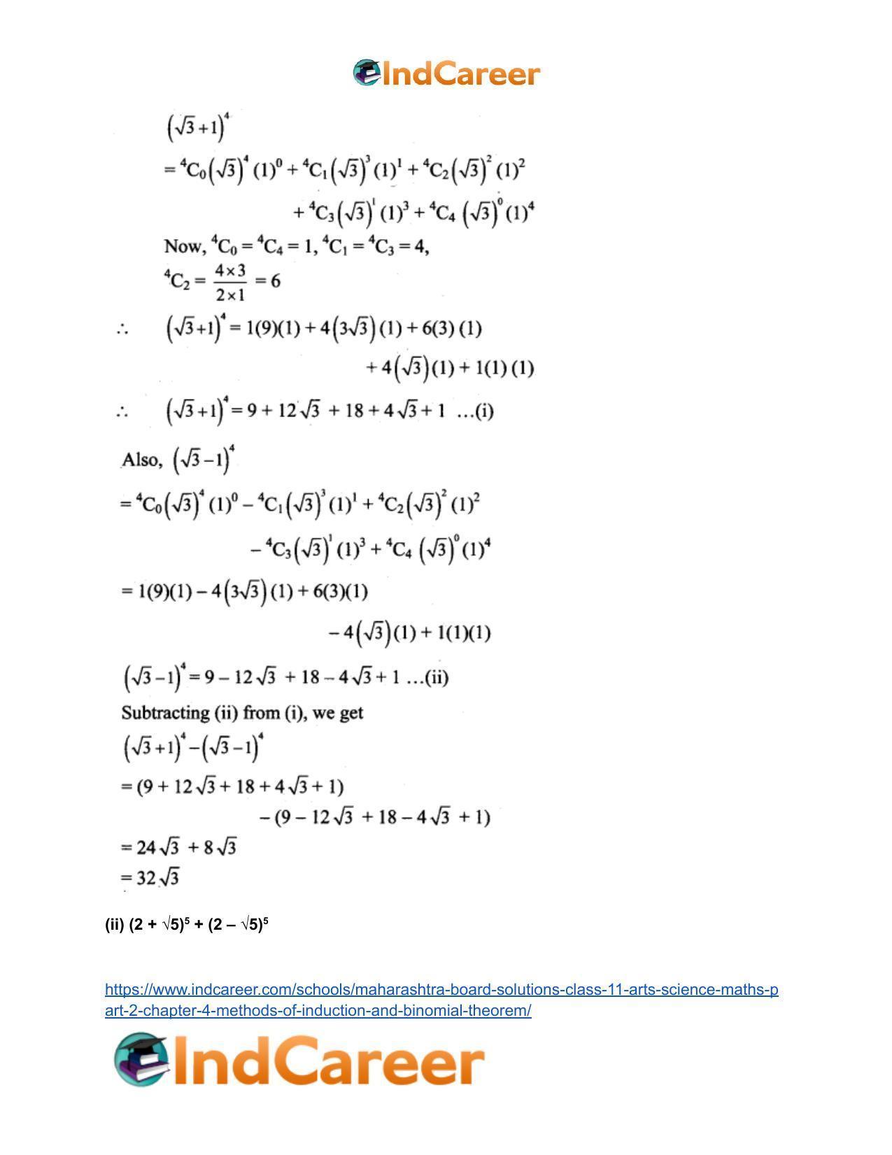 Maharashtra Board Solutions Class 11-Arts & Science Maths (Part 2): Chapter 4- Methods of Induction and Binomial Theorem - Page 36