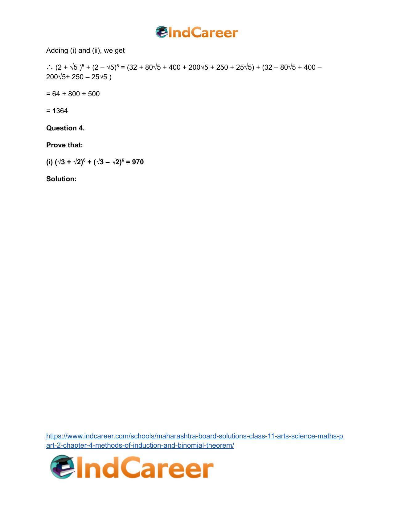 Maharashtra Board Solutions Class 11-Arts & Science Maths (Part 2): Chapter 4- Methods of Induction and Binomial Theorem - Page 39