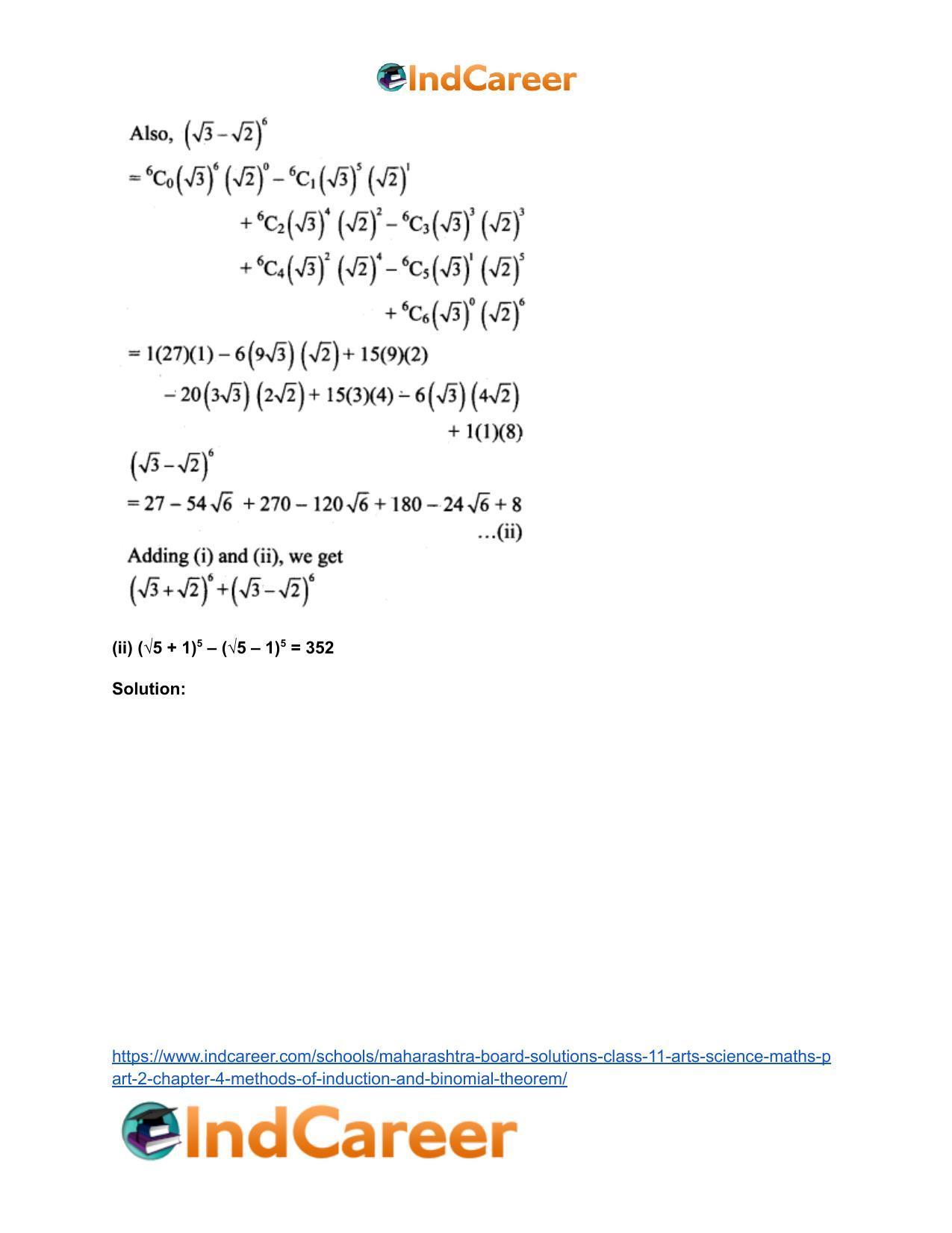 Maharashtra Board Solutions Class 11-Arts & Science Maths (Part 2): Chapter 4- Methods of Induction and Binomial Theorem - Page 42