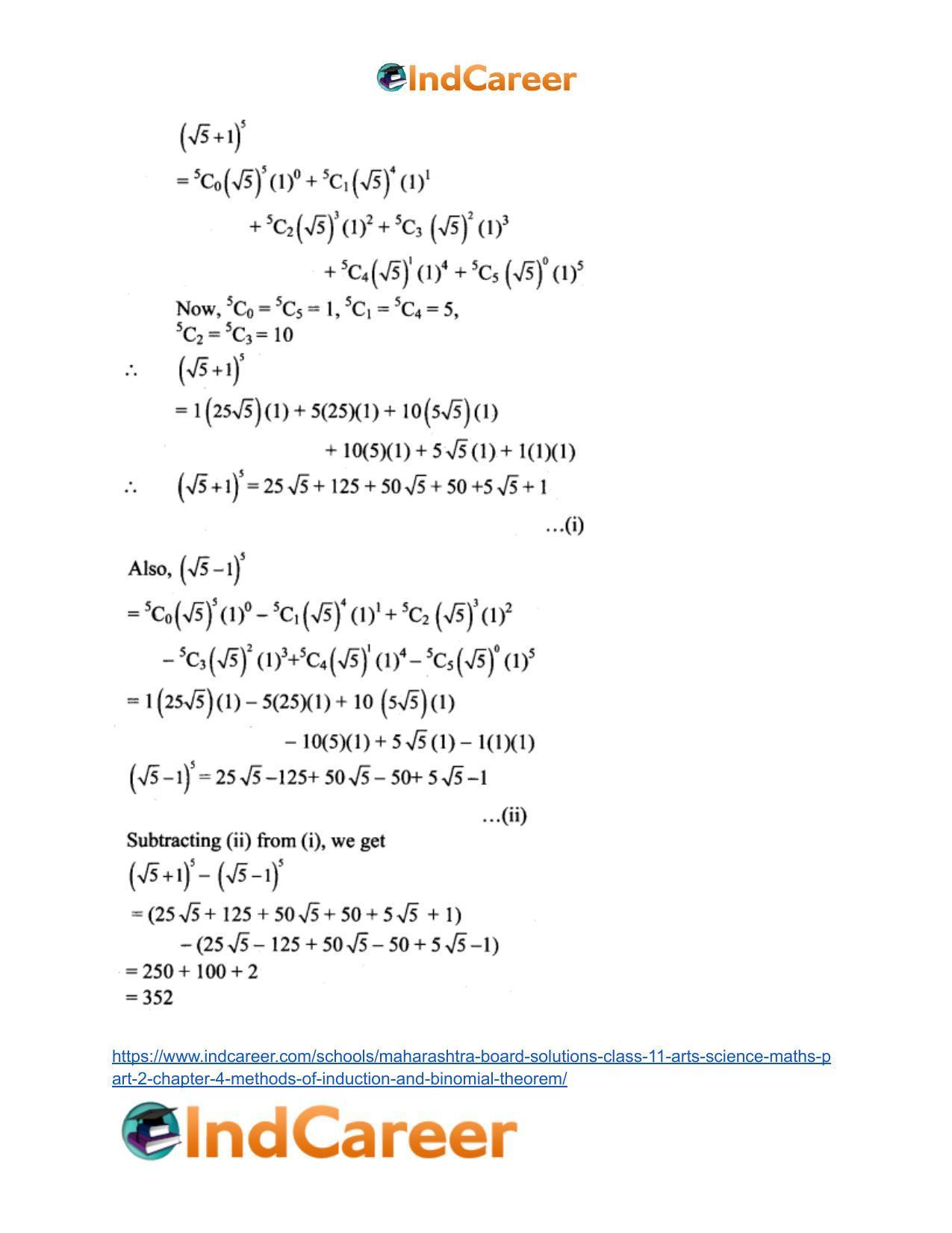 Maharashtra Board Solutions Class 11-Arts & Science Maths (Part 2): Chapter 4- Methods of Induction and Binomial Theorem - Page 43