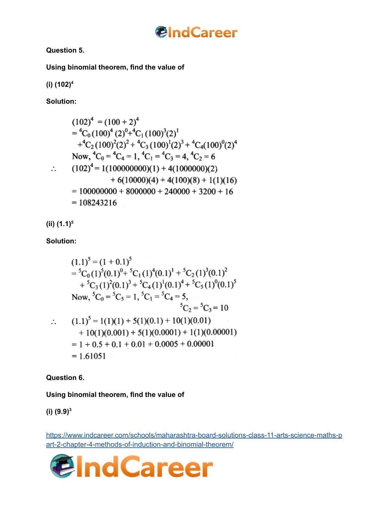 Maharashtra Board Solutions Class 11-Arts & Science Maths (Part 2): Chapter 4- Methods of Induction and Binomial Theorem - Page 44