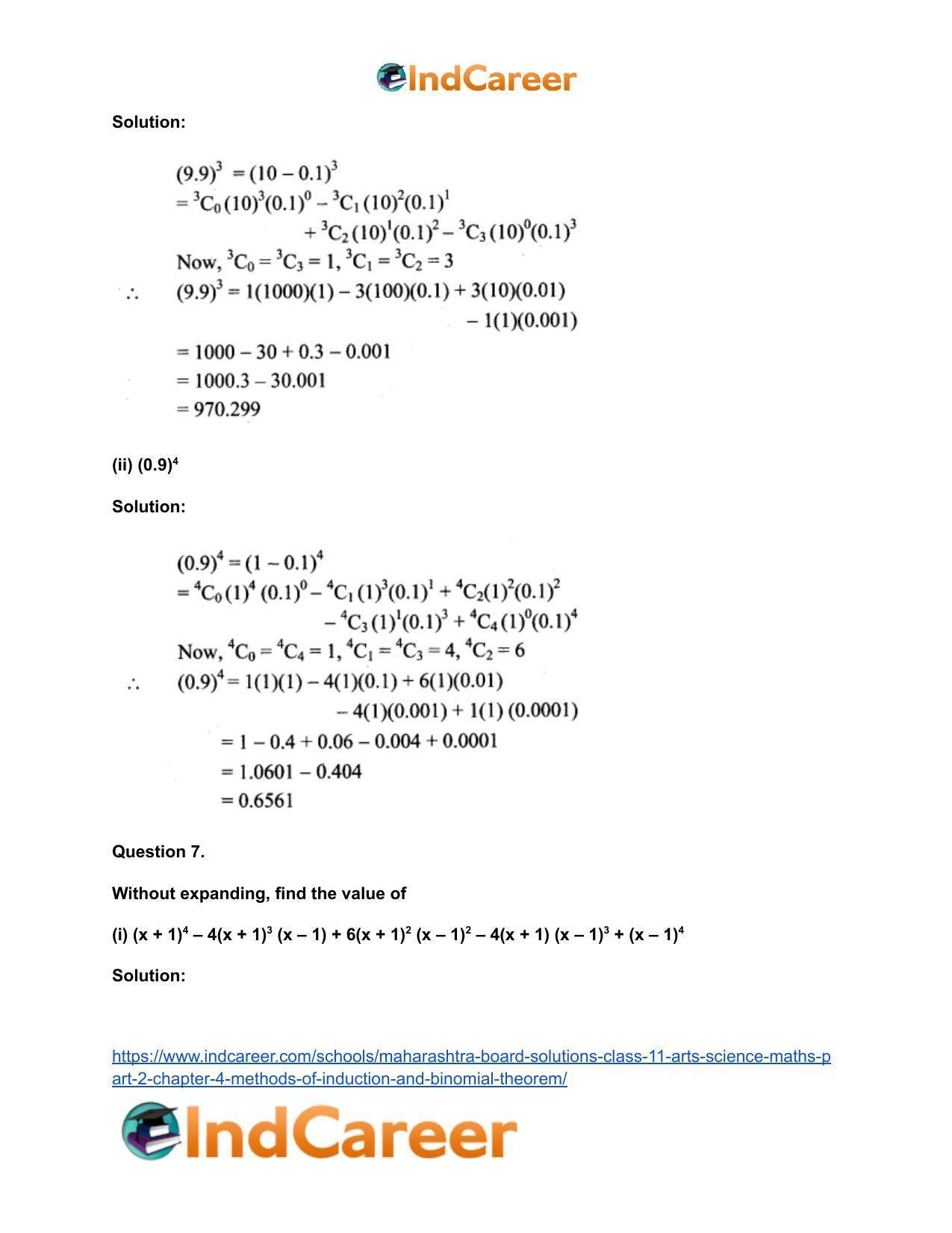 Maharashtra Board Solutions Class 11-Arts & Science Maths (Part 2): Chapter 4- Methods of Induction and Binomial Theorem - Page 45