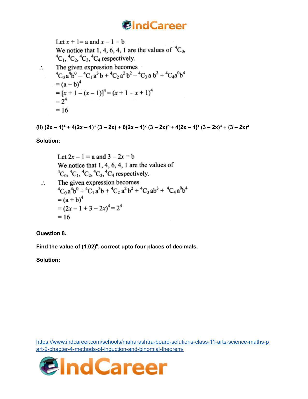 Maharashtra Board Solutions Class 11-Arts & Science Maths (Part 2): Chapter 4- Methods of Induction and Binomial Theorem - Page 46
