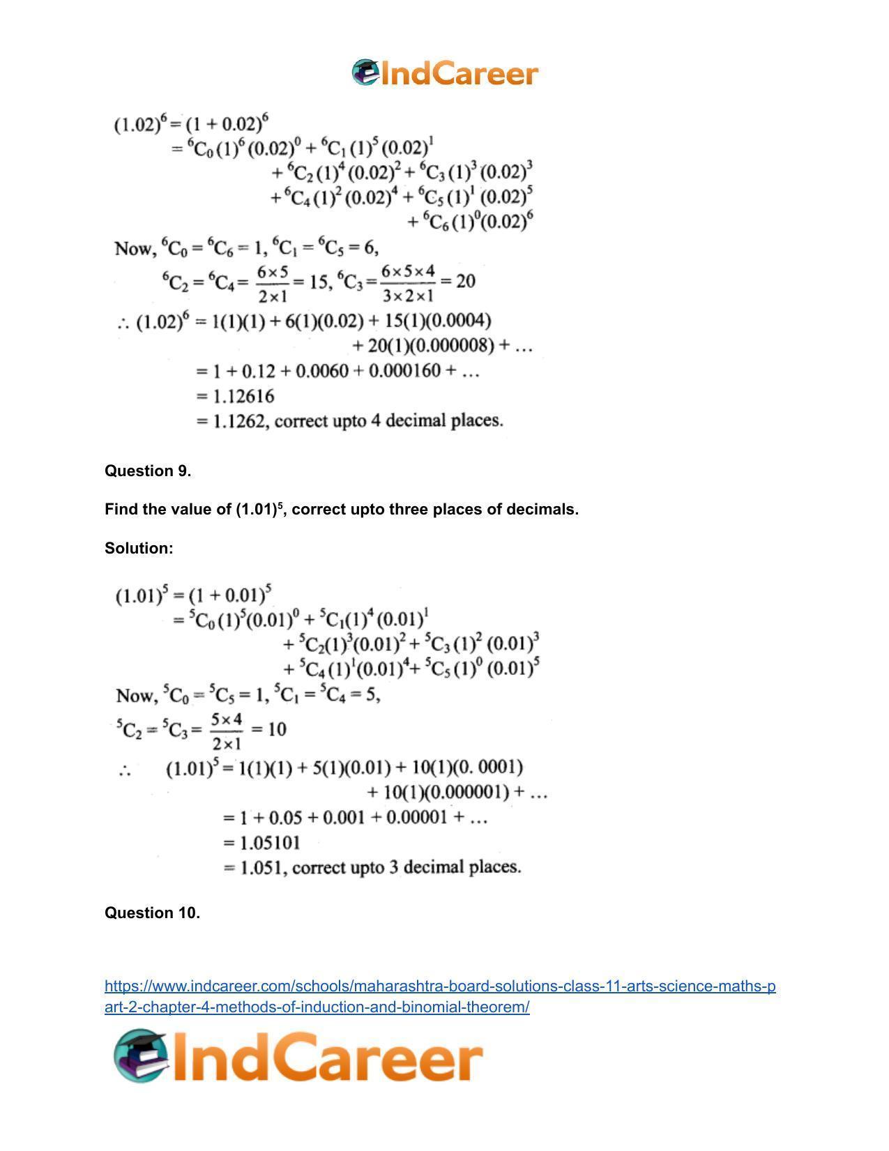 Maharashtra Board Solutions Class 11-Arts & Science Maths (Part 2): Chapter 4- Methods of Induction and Binomial Theorem - Page 47
