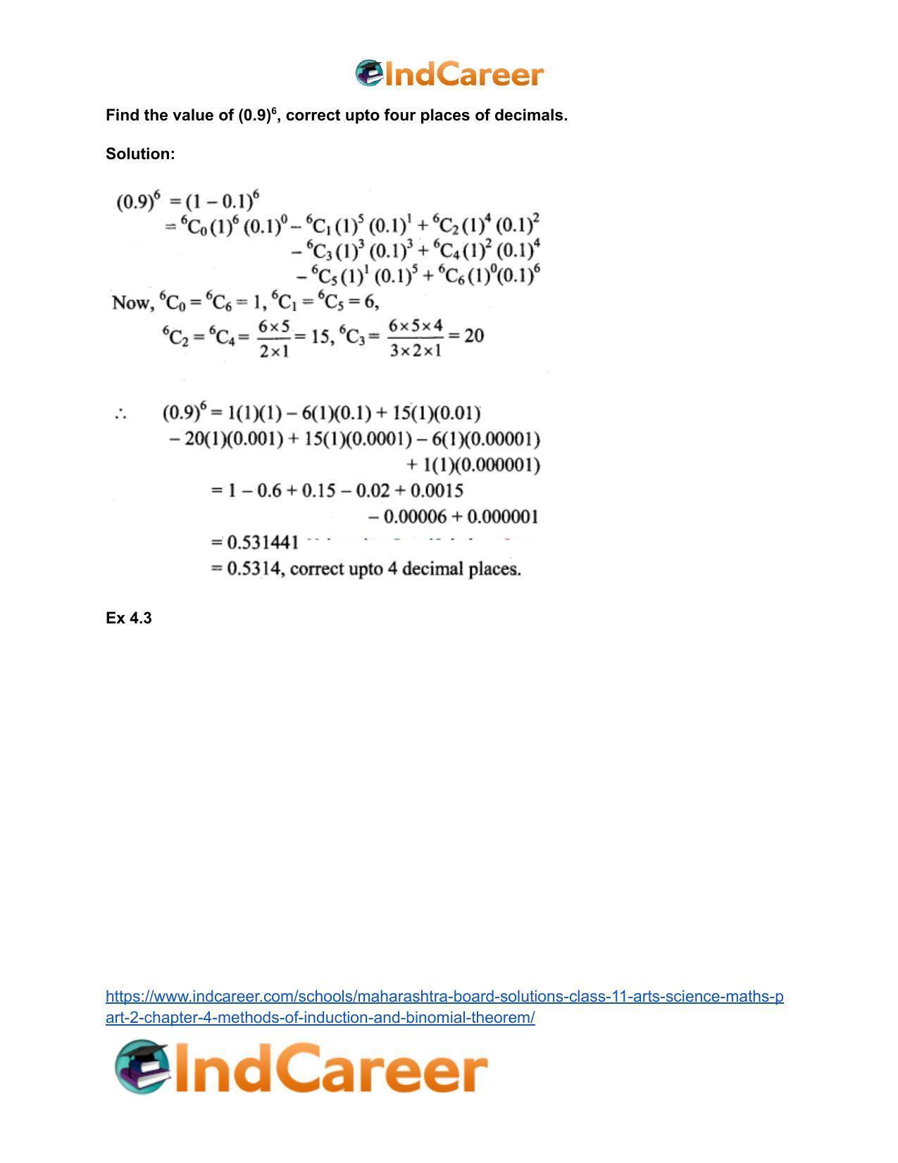 Maharashtra Board Solutions Class 11-Arts & Science Maths (Part 2): Chapter 4- Methods of Induction and Binomial Theorem - Page 48
