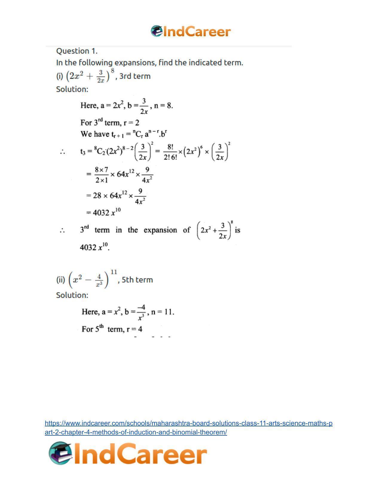 Maharashtra Board Solutions Class 11-Arts & Science Maths (Part 2): Chapter 4- Methods of Induction and Binomial Theorem - Page 49
