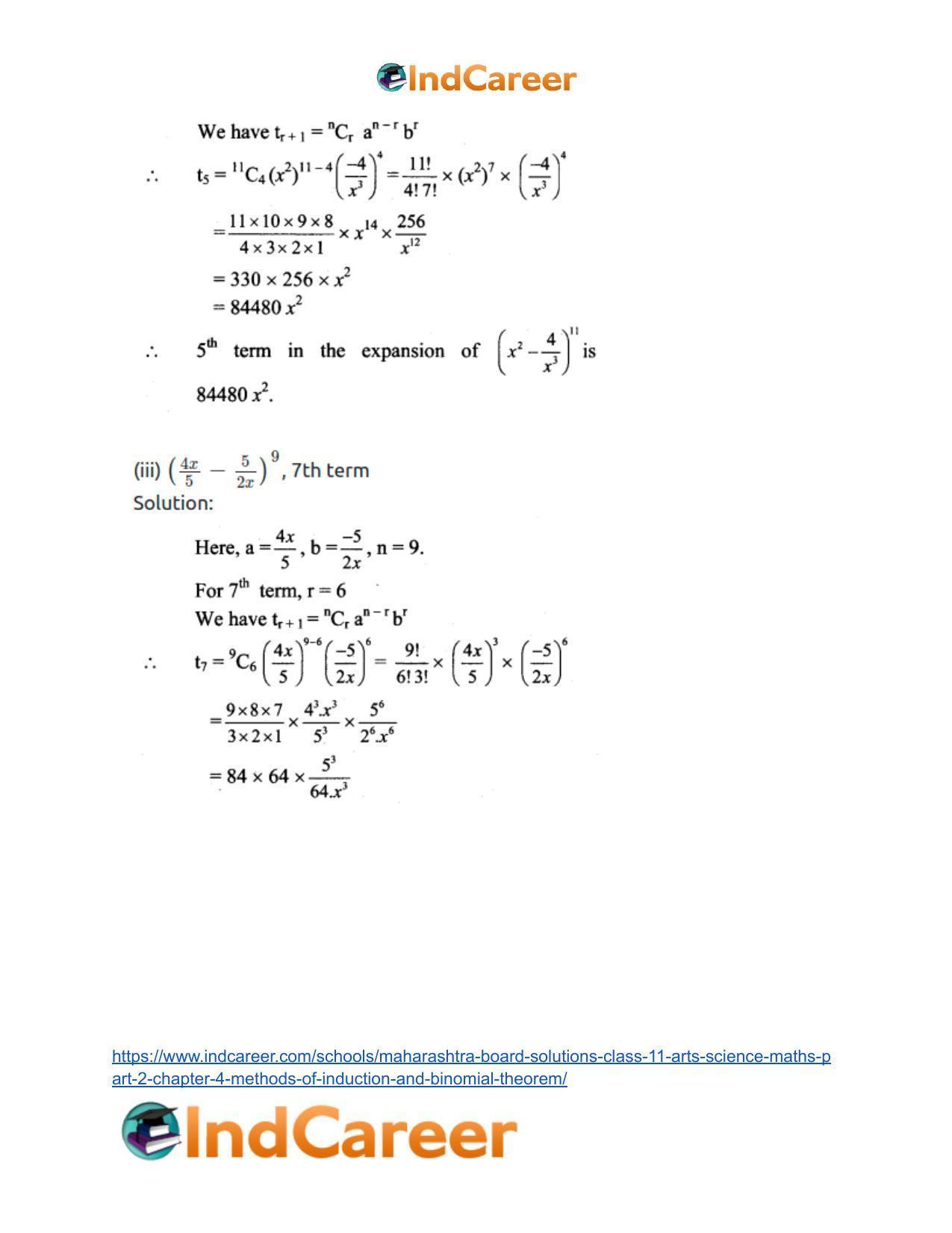 Maharashtra Board Solutions Class 11-Arts & Science Maths (Part 2): Chapter 4- Methods of Induction and Binomial Theorem - Page 50