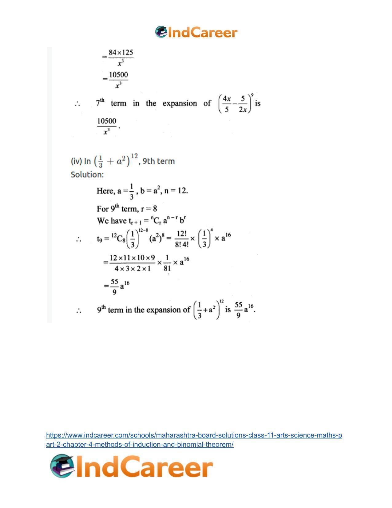 Maharashtra Board Solutions Class 11-Arts & Science Maths (Part 2): Chapter 4- Methods of Induction and Binomial Theorem - Page 51