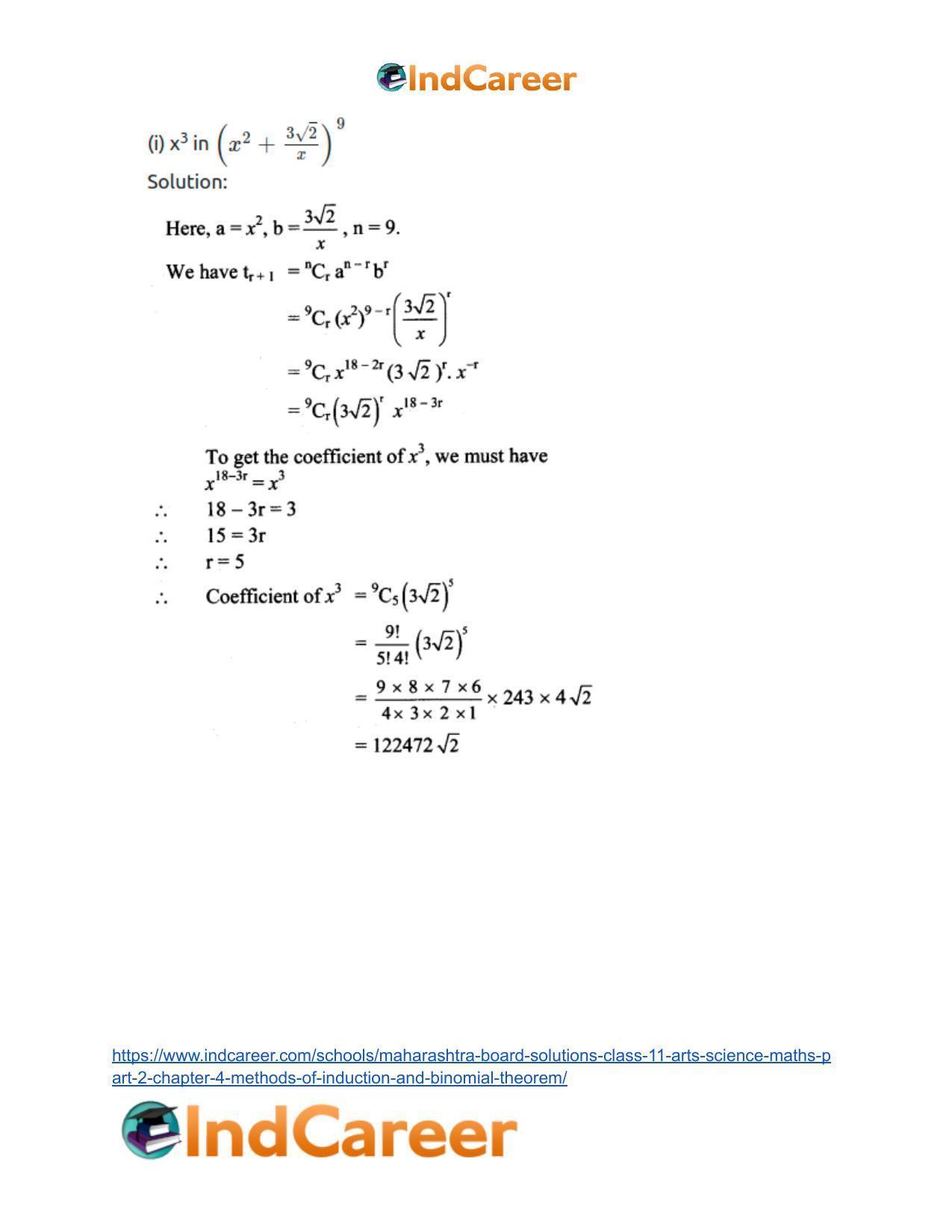Maharashtra Board Solutions Class 11-Arts & Science Maths (Part 2): Chapter 4- Methods of Induction and Binomial Theorem - Page 53