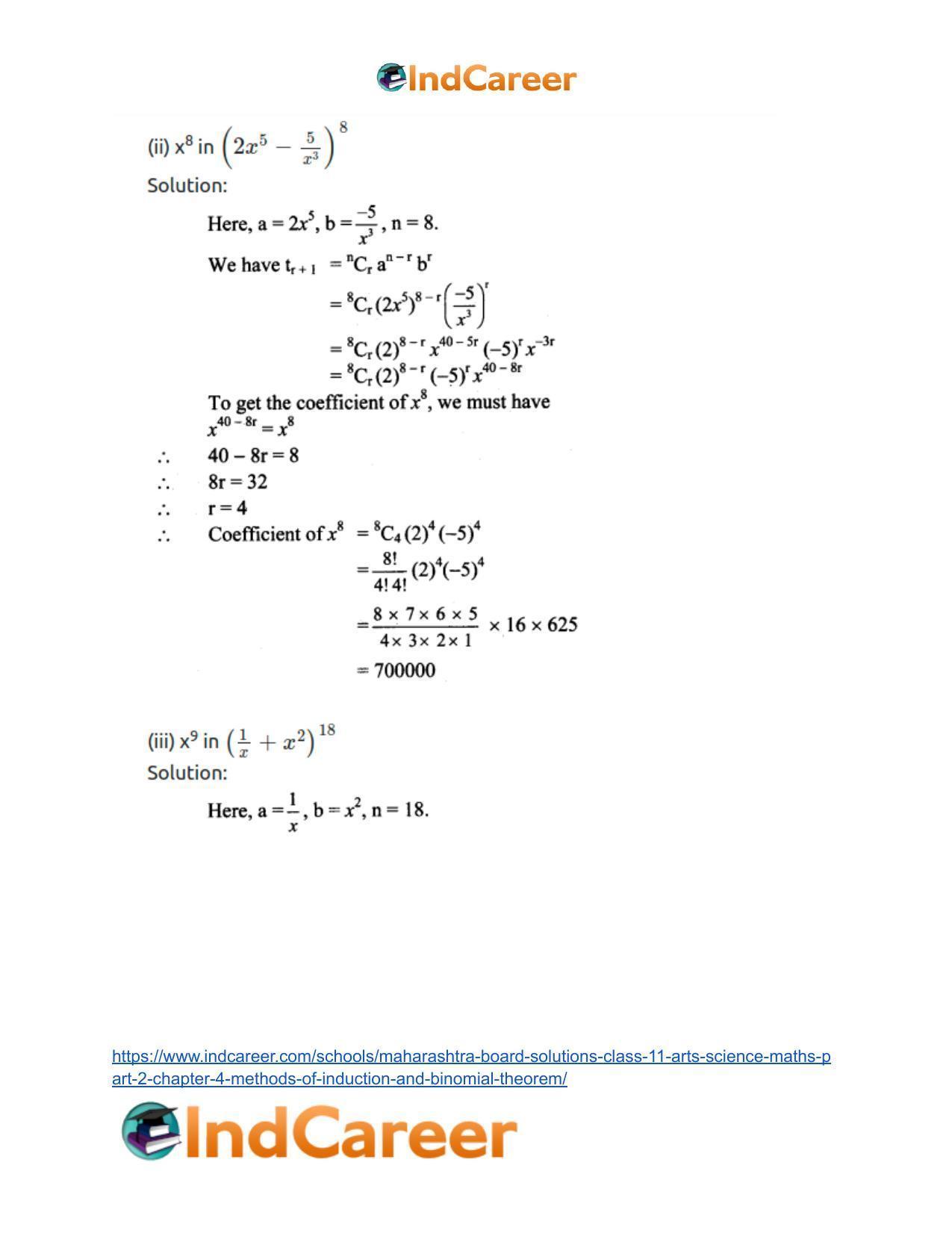 Maharashtra Board Solutions Class 11-Arts & Science Maths (Part 2): Chapter 4- Methods of Induction and Binomial Theorem - Page 54
