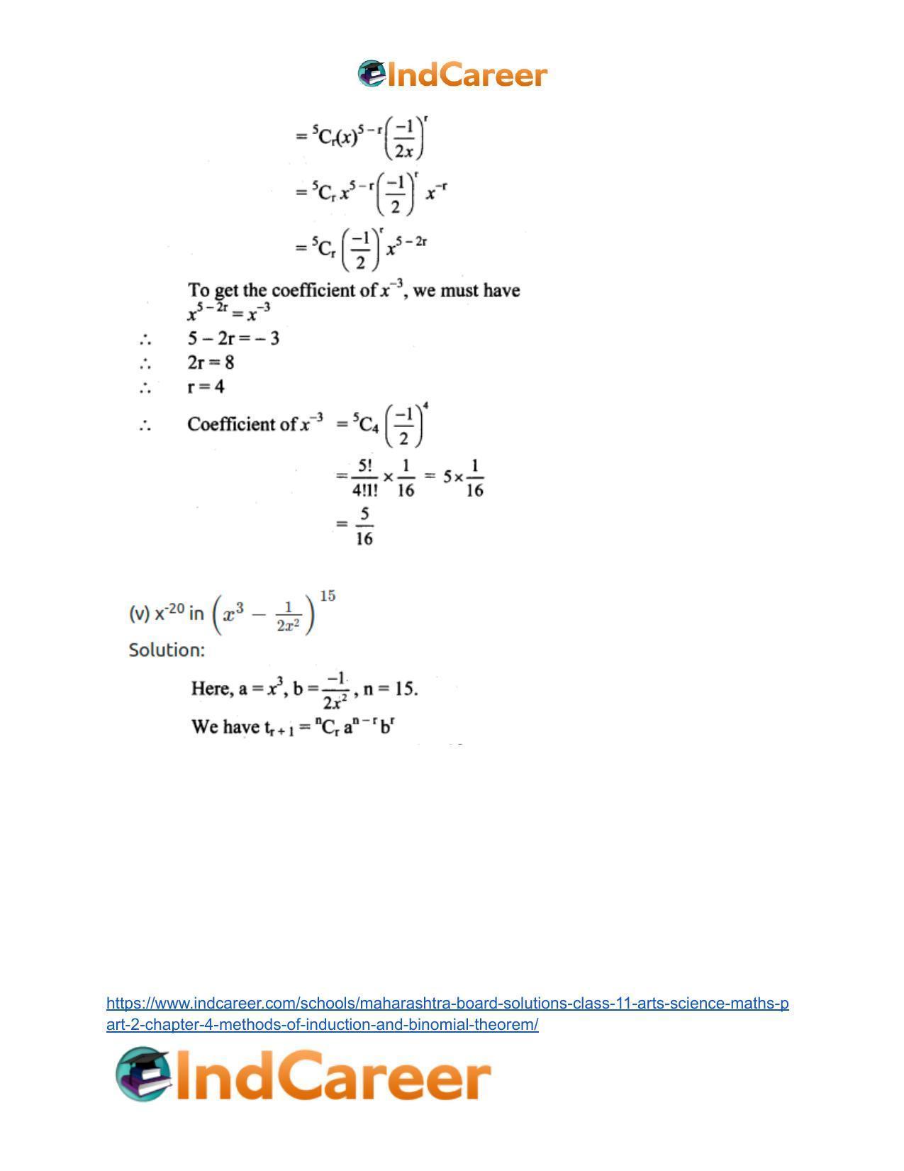 Maharashtra Board Solutions Class 11-Arts & Science Maths (Part 2): Chapter 4- Methods of Induction and Binomial Theorem - Page 56