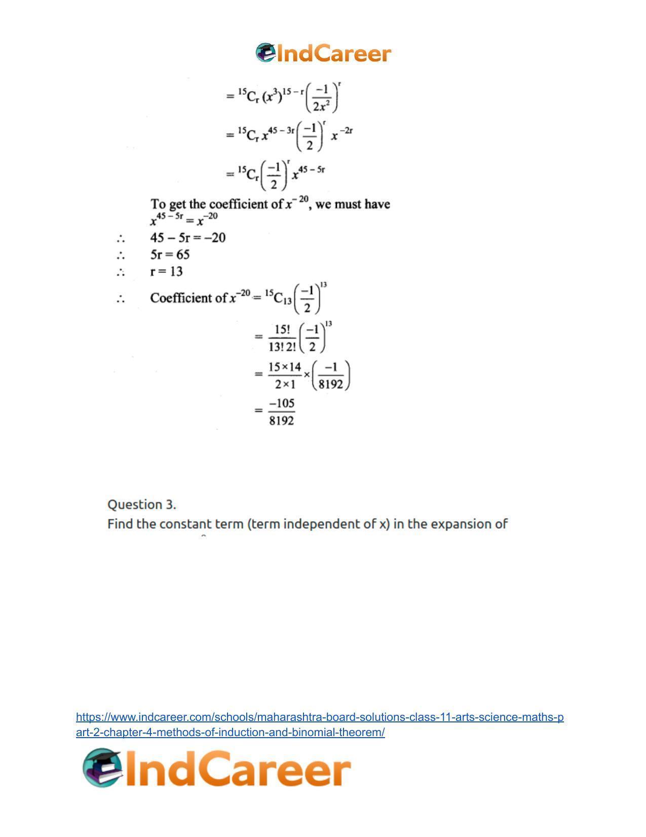 Maharashtra Board Solutions Class 11-Arts & Science Maths (Part 2): Chapter 4- Methods of Induction and Binomial Theorem - Page 57