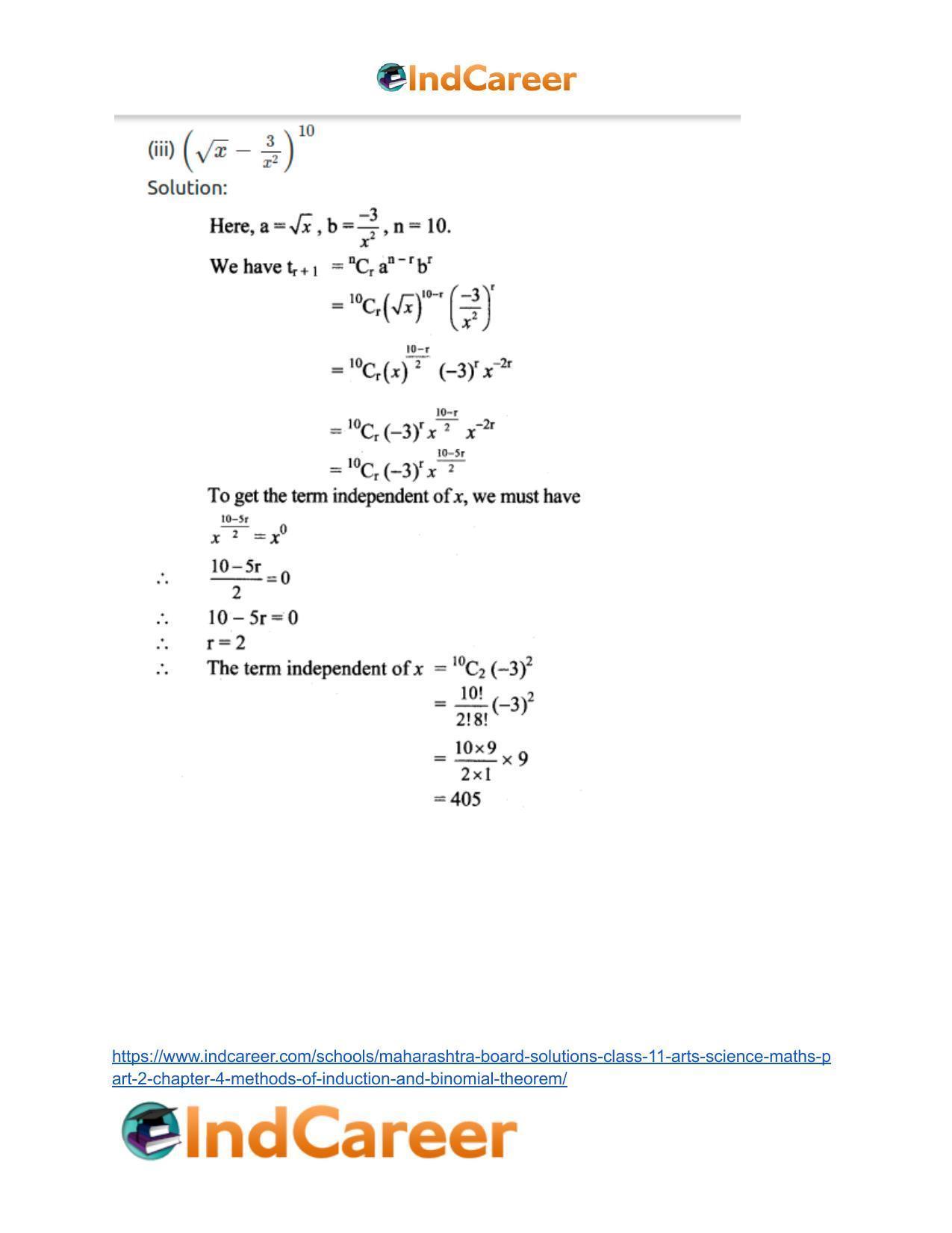 Maharashtra Board Solutions Class 11-Arts & Science Maths (Part 2): Chapter 4- Methods of Induction and Binomial Theorem - Page 60