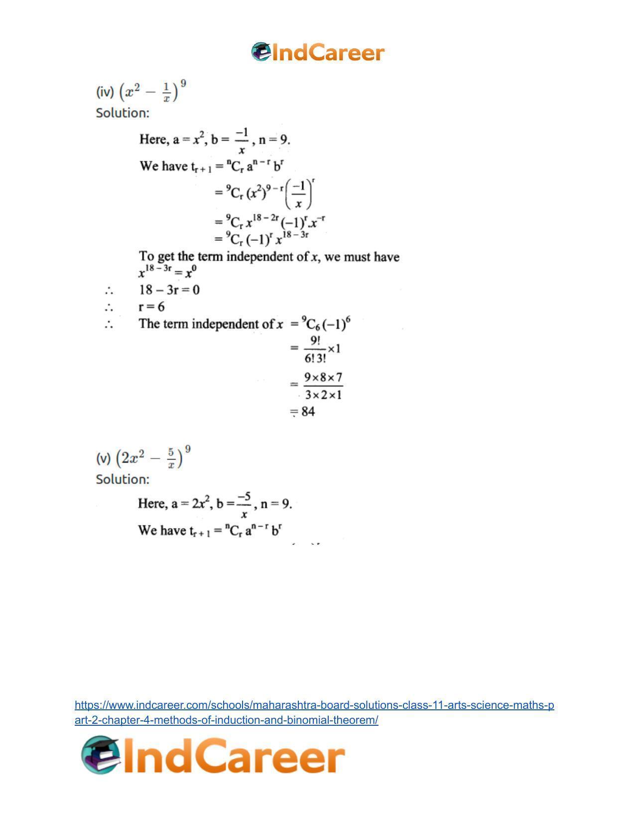 Maharashtra Board Solutions Class 11-Arts & Science Maths (Part 2): Chapter 4- Methods of Induction and Binomial Theorem - Page 61