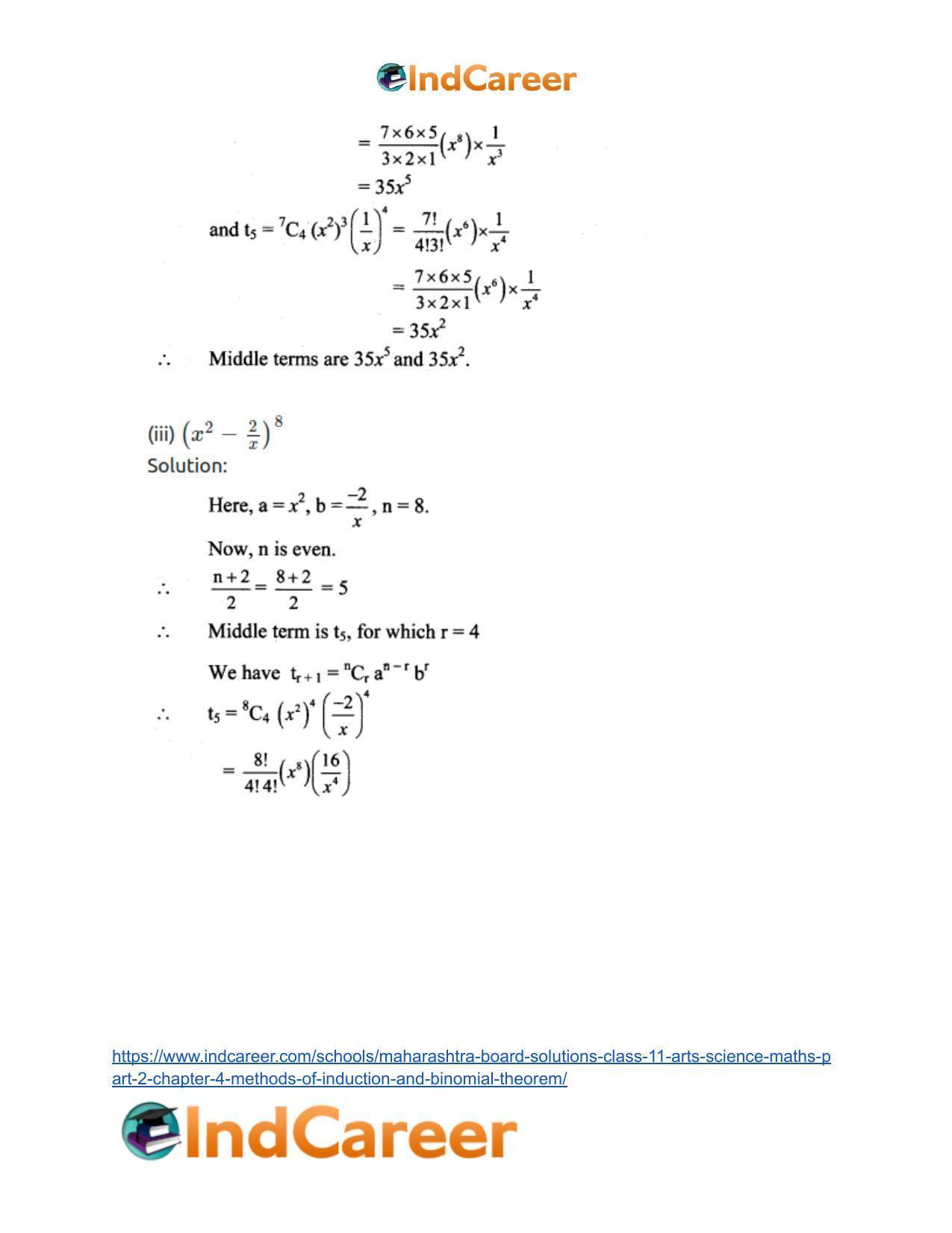 Maharashtra Board Solutions Class 11-Arts & Science Maths (Part 2): Chapter 4- Methods of Induction and Binomial Theorem - Page 64