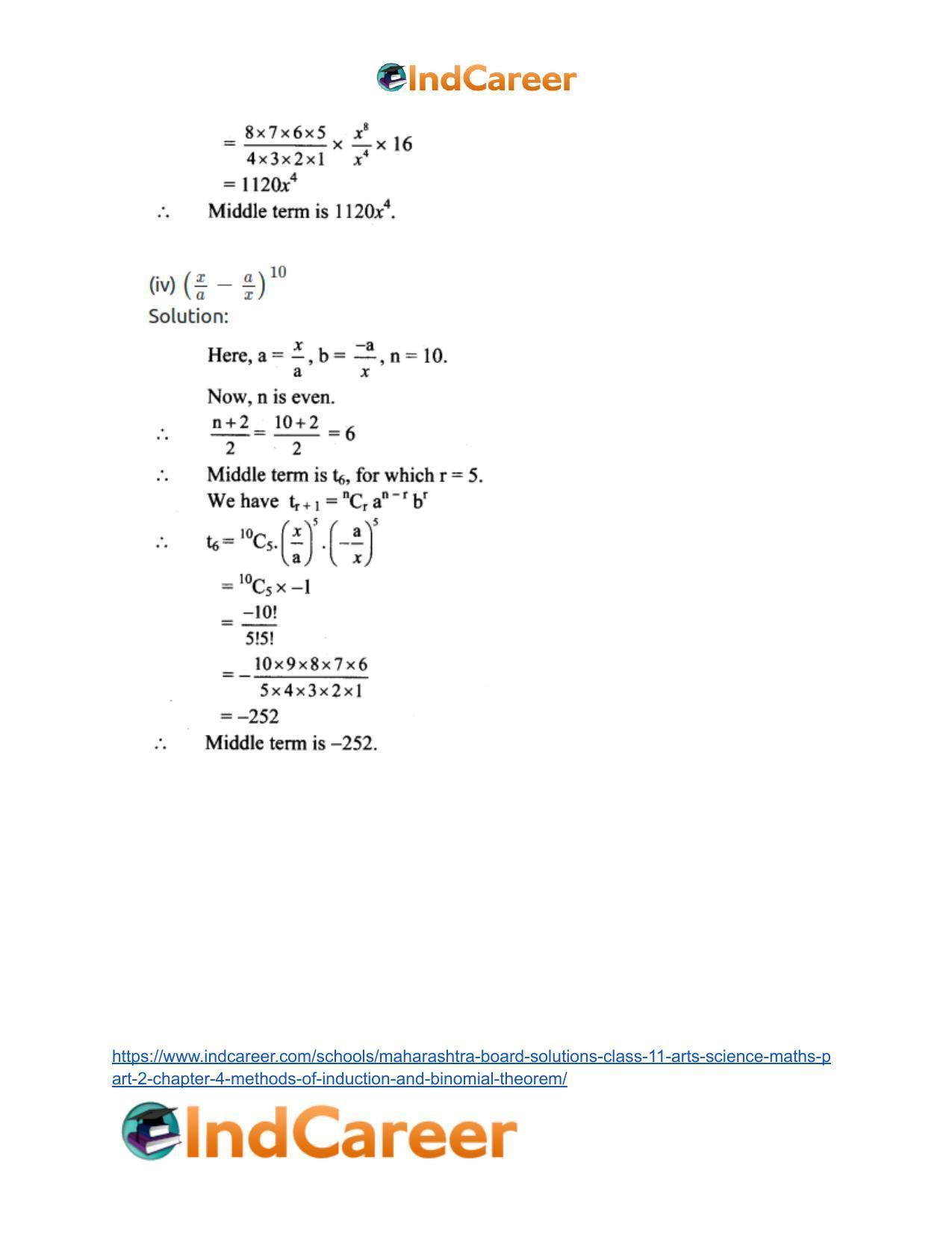 Maharashtra Board Solutions Class 11-Arts & Science Maths (Part 2): Chapter 4- Methods of Induction and Binomial Theorem - Page 65