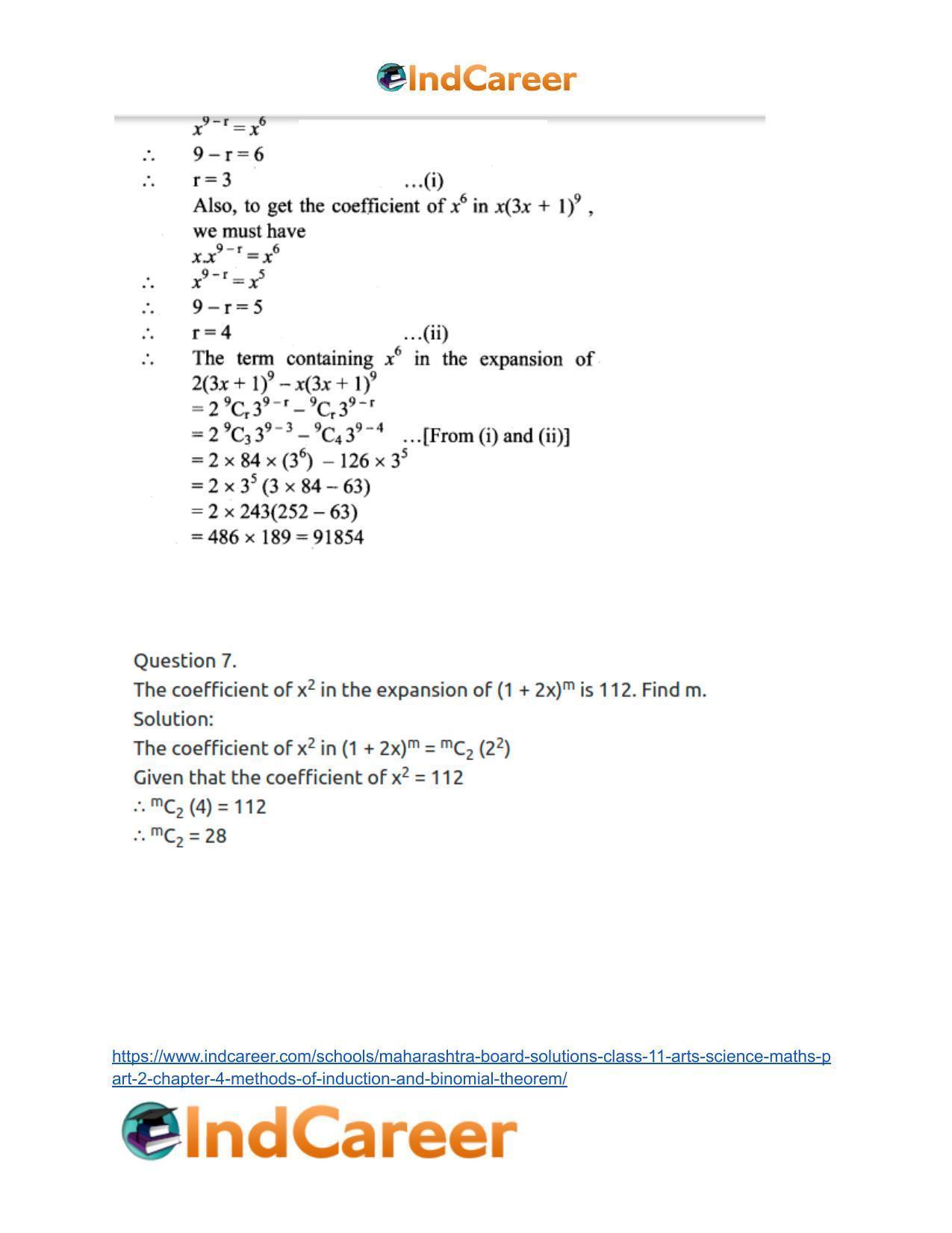 Maharashtra Board Solutions Class 11-Arts & Science Maths (Part 2): Chapter 4- Methods of Induction and Binomial Theorem - Page 68
