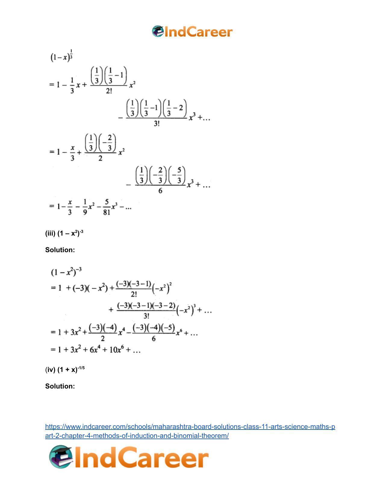 Maharashtra Board Solutions Class 11-Arts & Science Maths (Part 2): Chapter 4- Methods of Induction and Binomial Theorem - Page 70