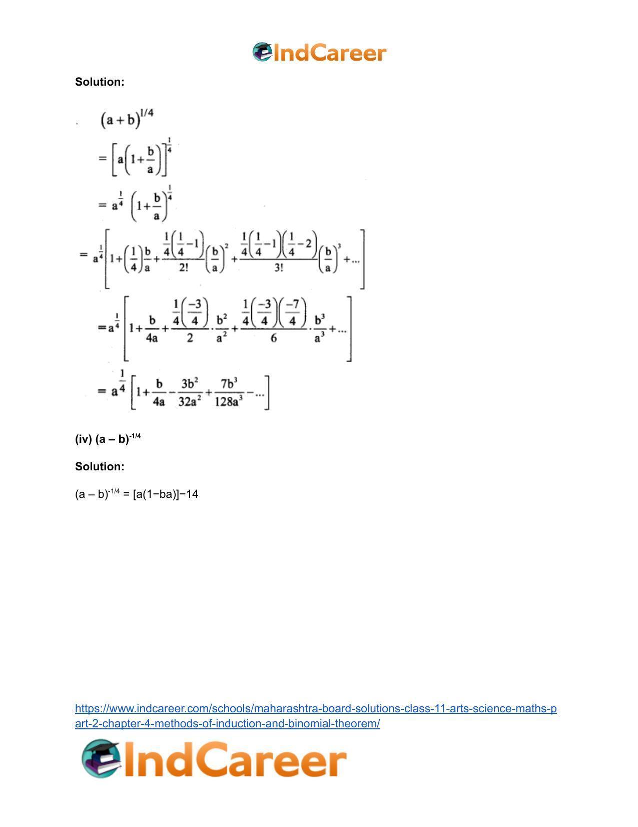 Maharashtra Board Solutions Class 11-Arts & Science Maths (Part 2): Chapter 4- Methods of Induction and Binomial Theorem - Page 73