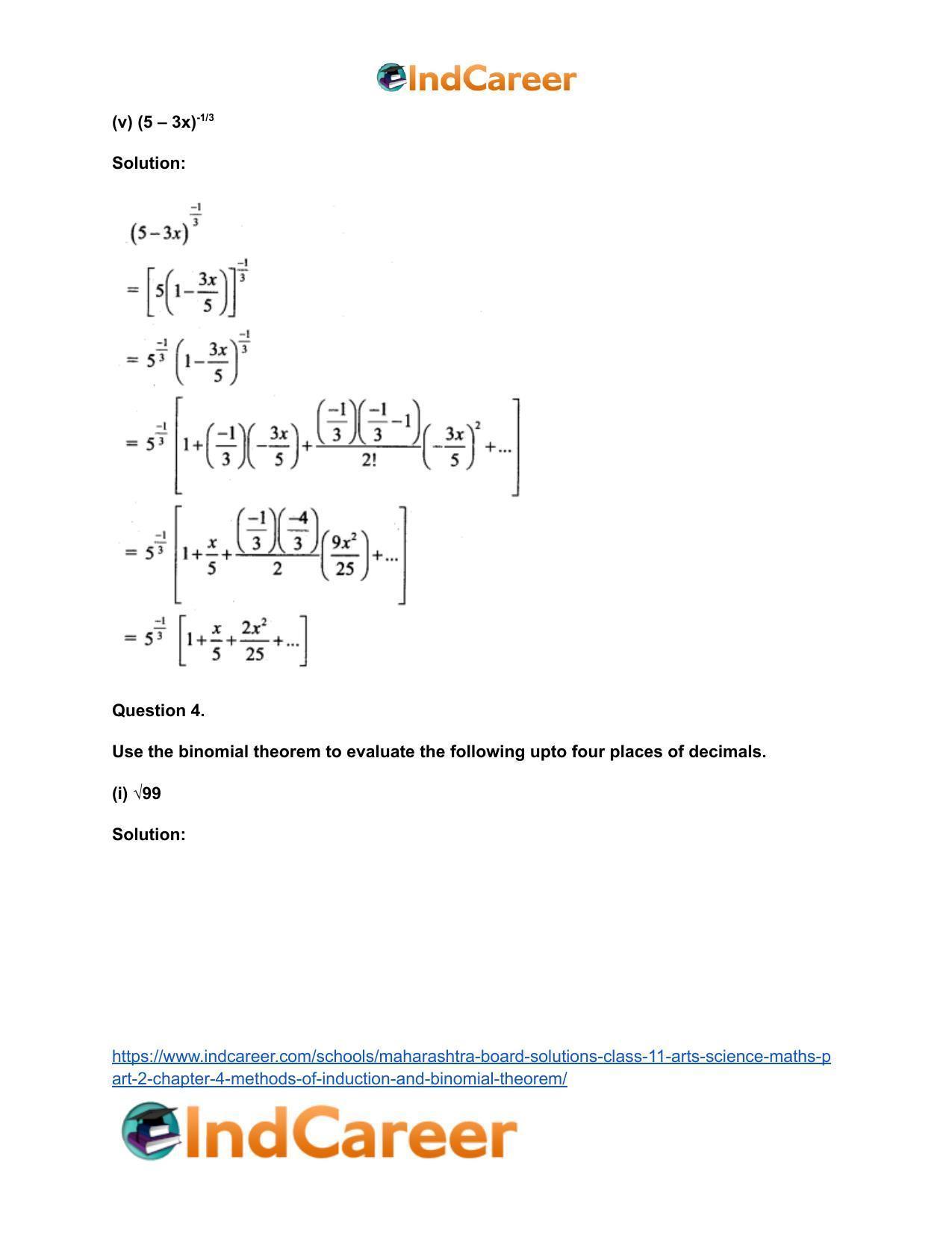 Maharashtra Board Solutions Class 11-Arts & Science Maths (Part 2): Chapter 4- Methods of Induction and Binomial Theorem - Page 78