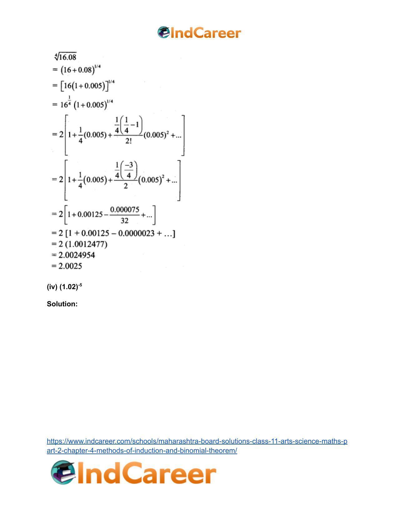 Maharashtra Board Solutions Class 11-Arts & Science Maths (Part 2): Chapter 4- Methods of Induction and Binomial Theorem - Page 81